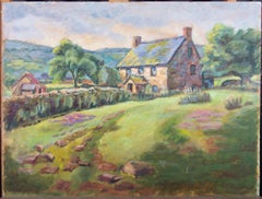 20th Century Oil - Rural Scene with Cottage Garden