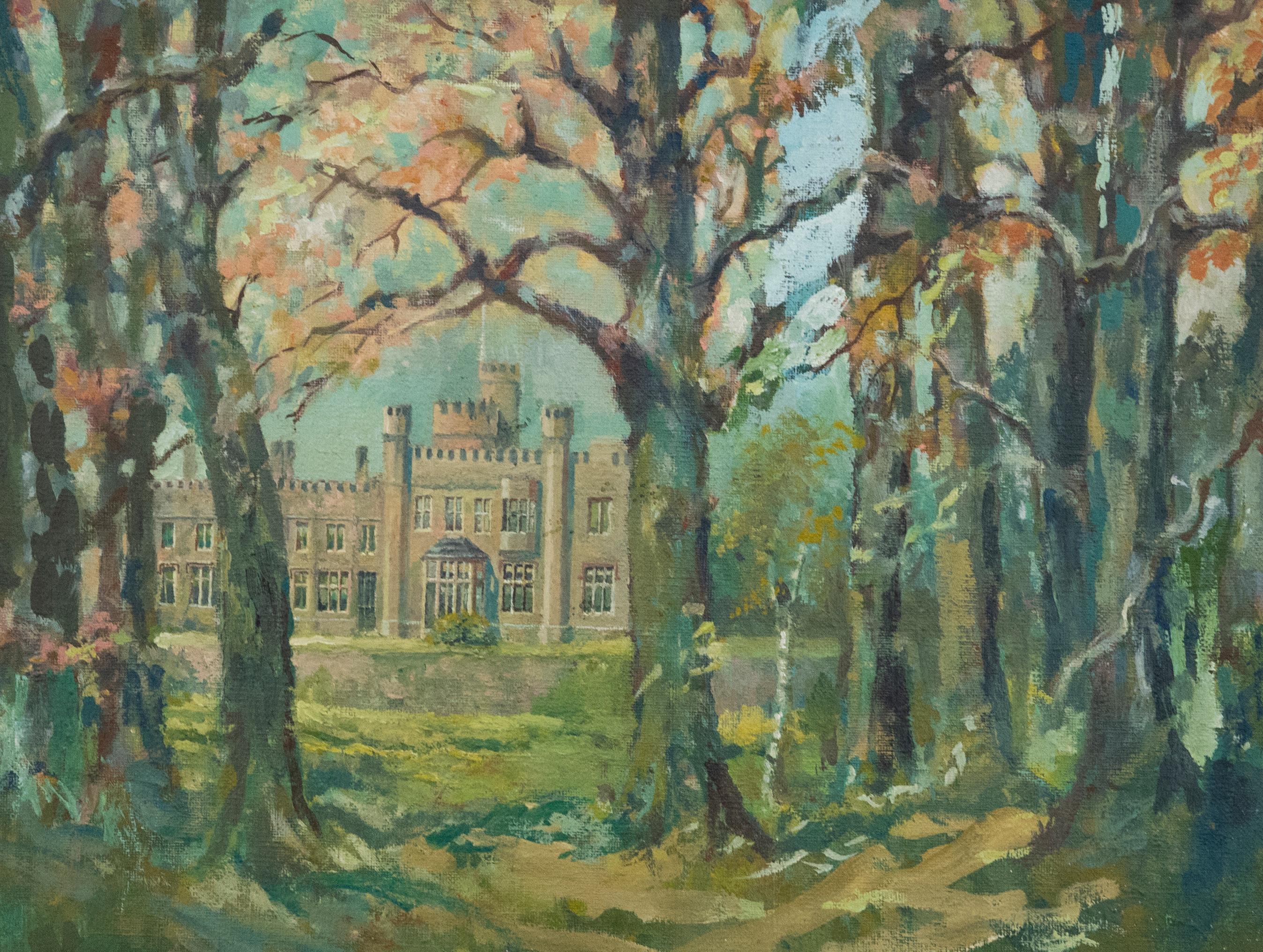 Öl des 20. Jahrhunderts - Schottisches Schloss aus den Wäldern – Painting von Unknown