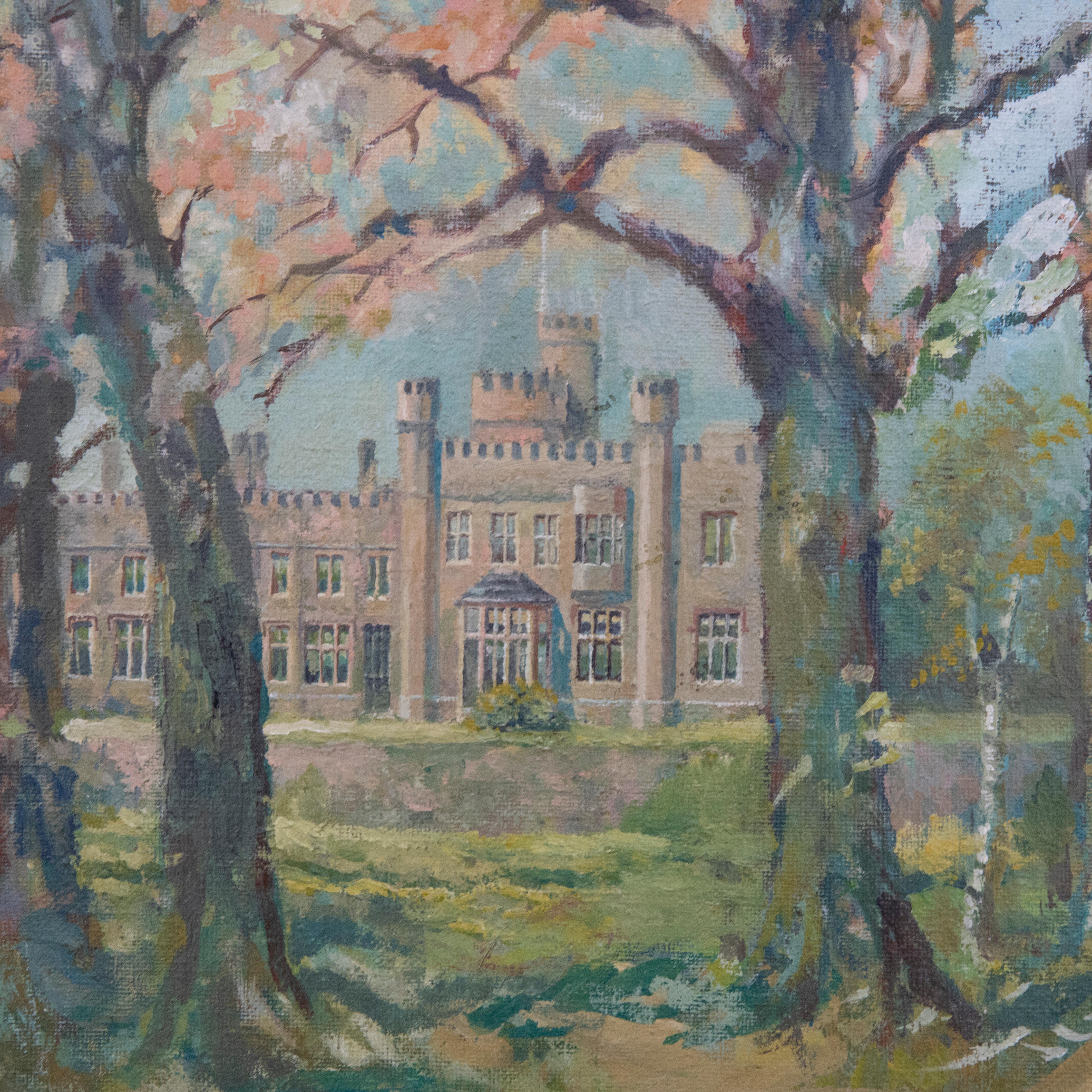 20th Century Oil - Scottish Castle from the Woods For Sale 1