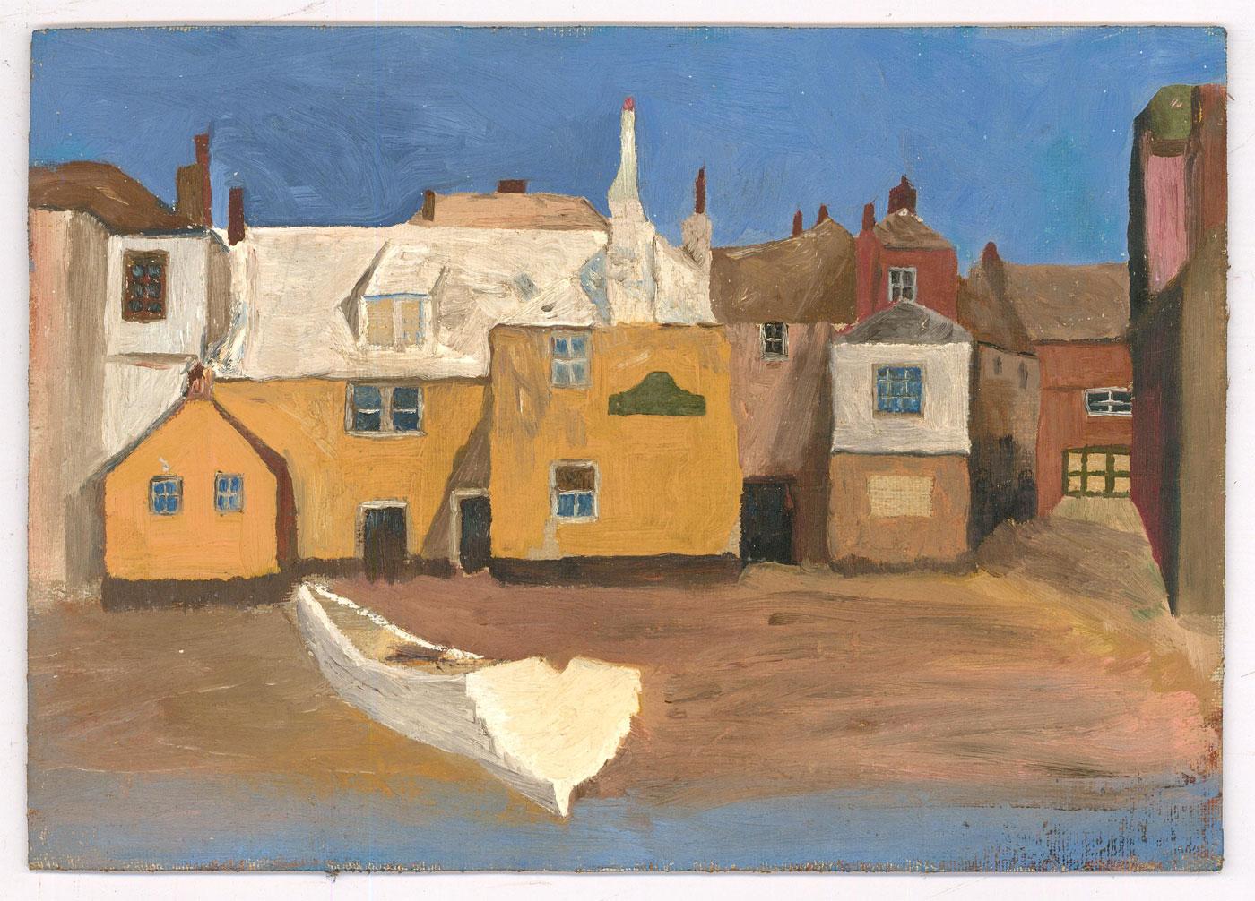 20th Century Oil - Seaside Town - Painting by Unknown