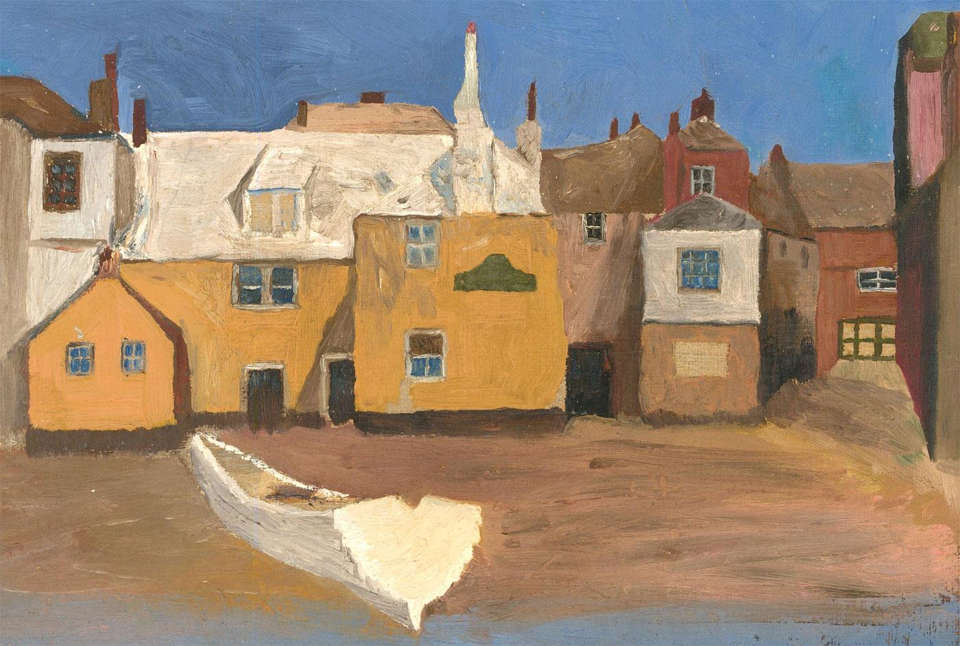Unknown Figurative Painting - 20th Century Oil - Seaside Town
