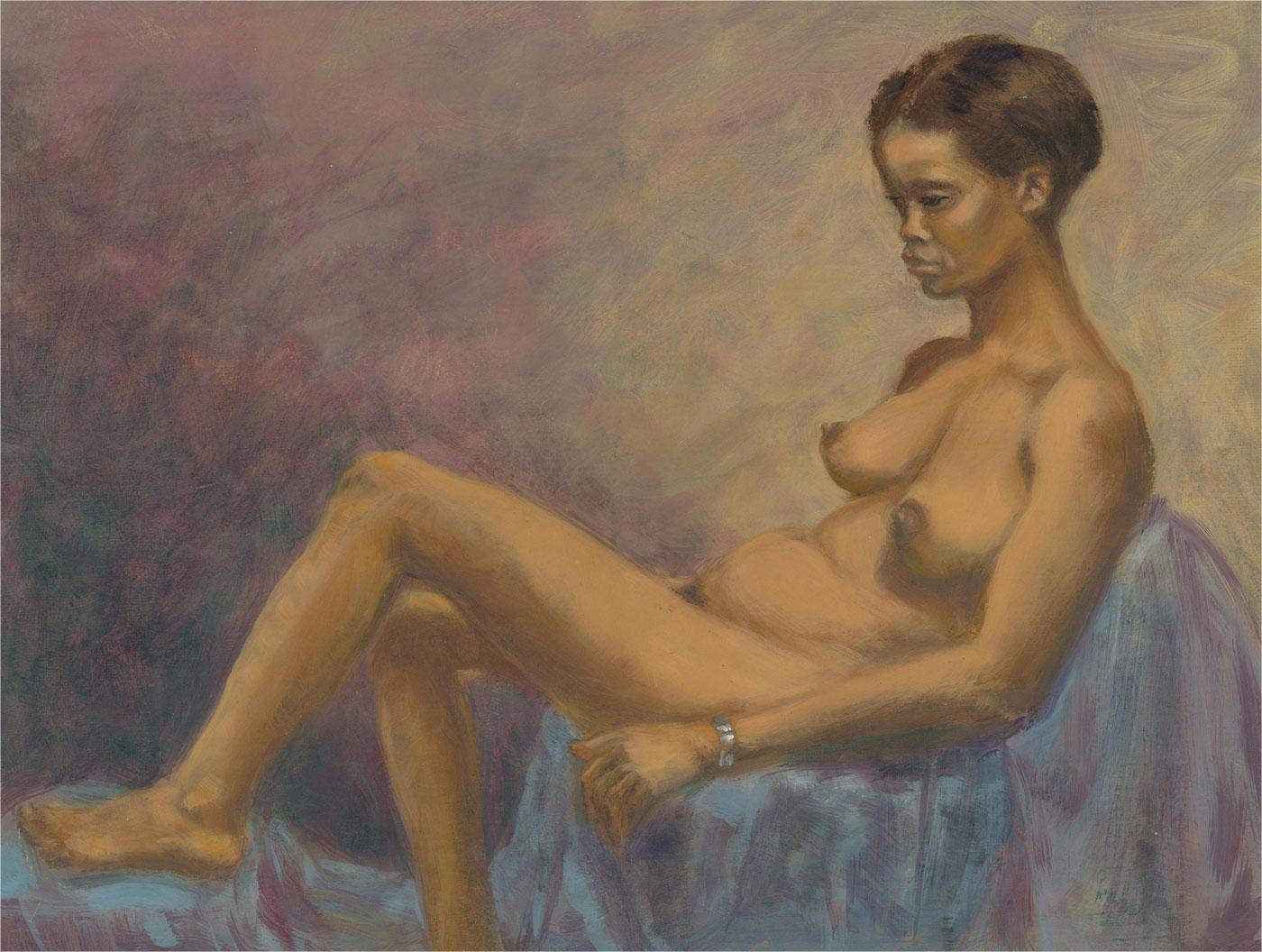 20th Century Oil - Seated Nude - Painting by Unknown