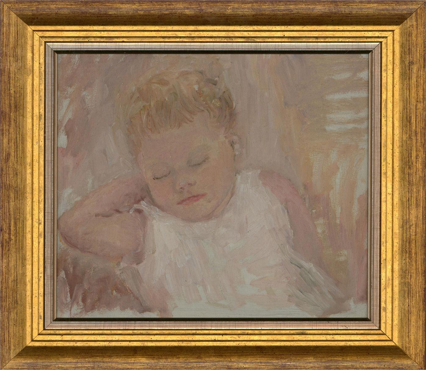 Unknown Figurative Painting - 20th Century Oil - Sleeping Child