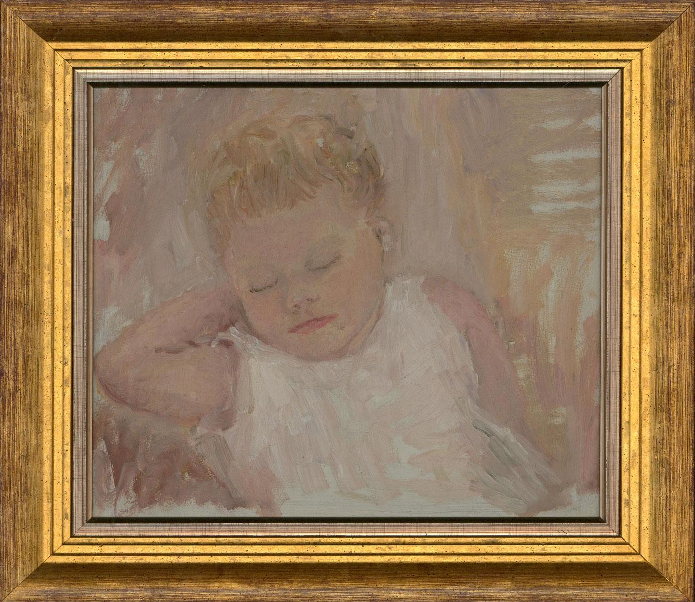 Figurative Painting di Unknown - Olio del XX secolo - Bambino che dorme