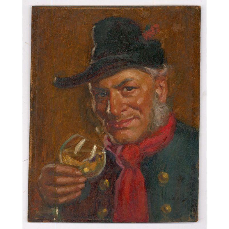 20th Century Oil - Steady Drinker - Painting by Unknown