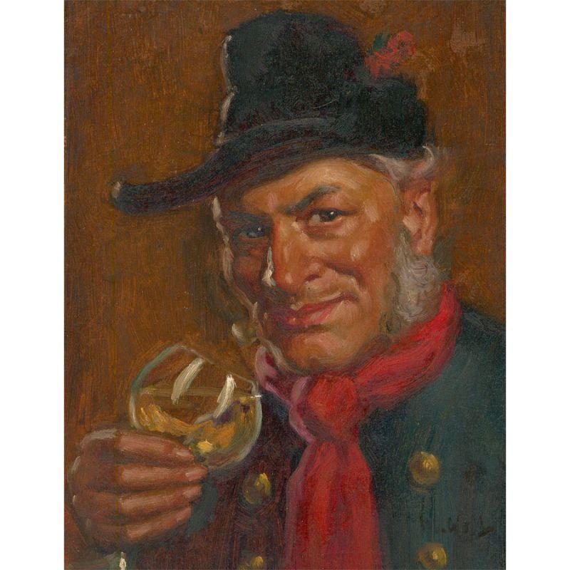 Unknown Portrait Painting - 20th Century Oil - Steady Drinker