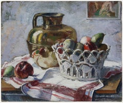 20th Century Oil - Still Life of a Jug and Fruit