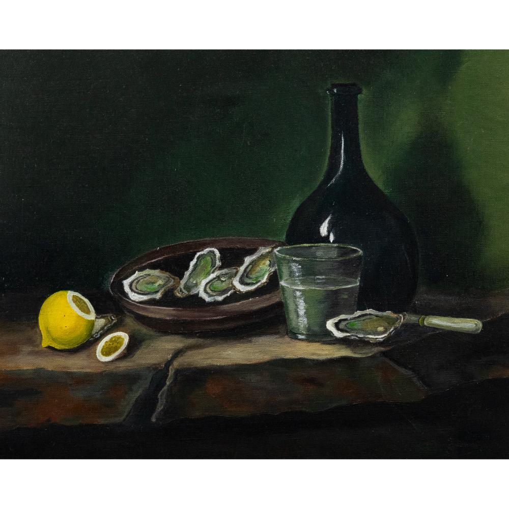 Unknown Still-Life Painting - 20th Century Oil - Still Life of Oysters