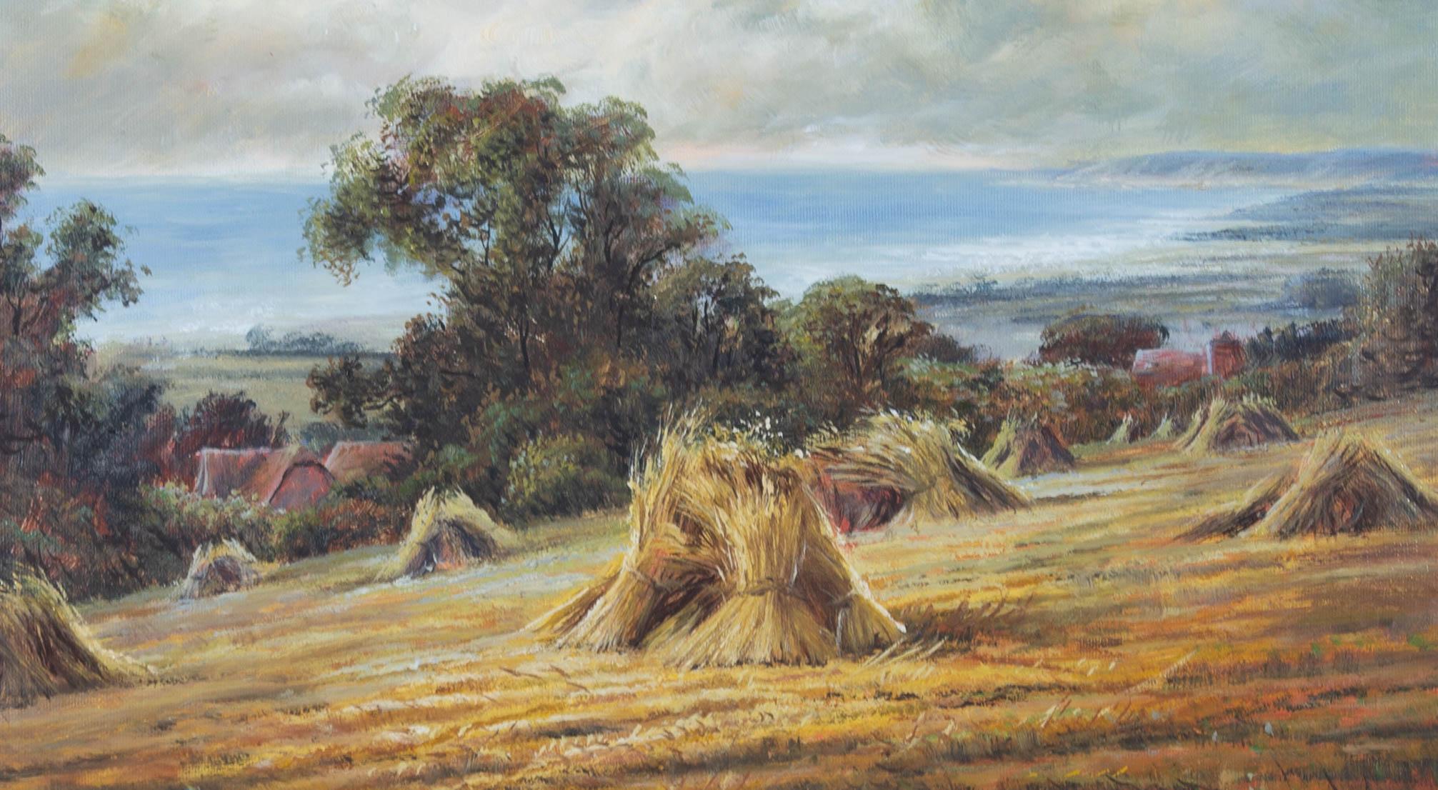 20th Century Oil - Summer Hay Bales - Painting by Unknown