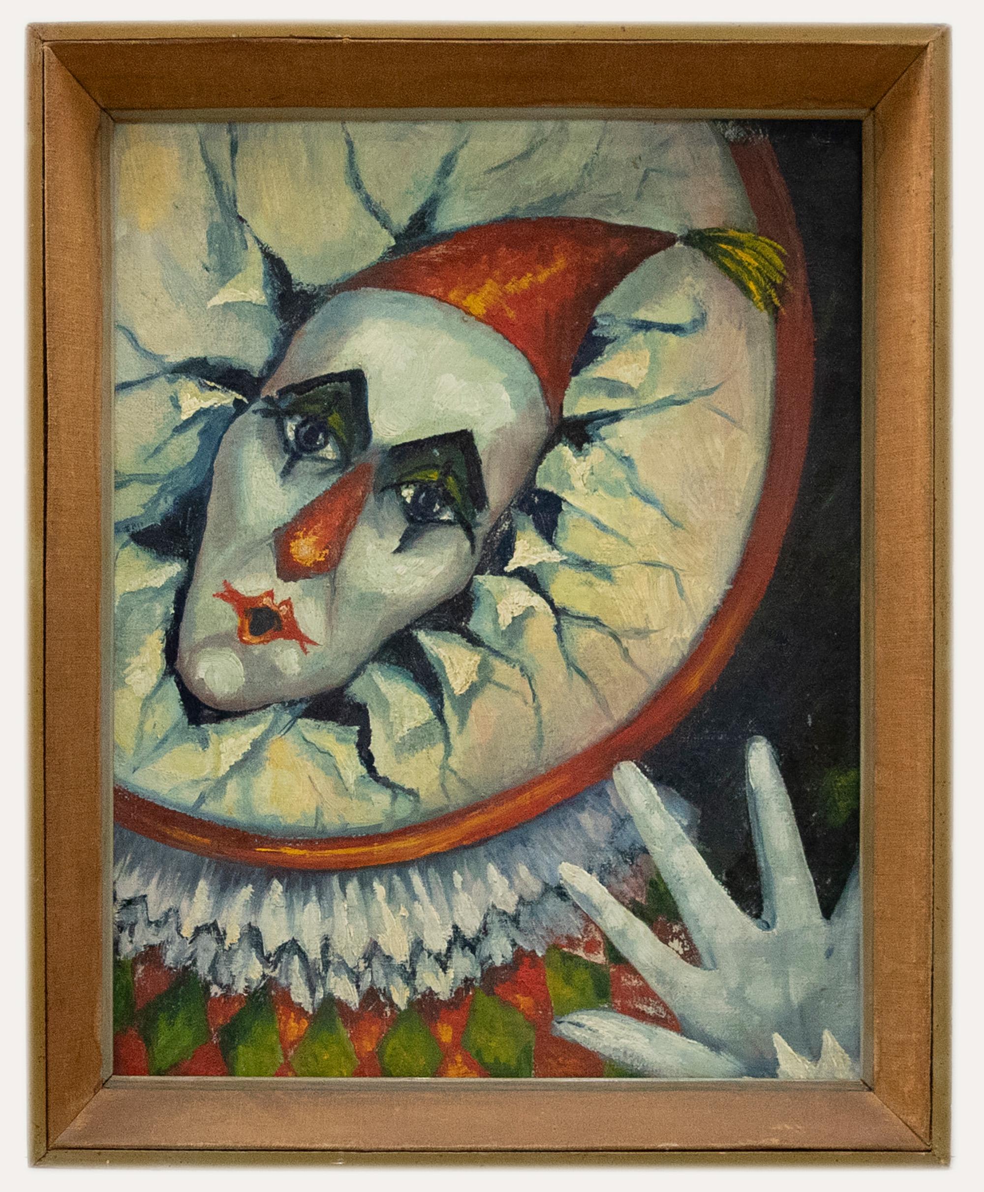 Figurative Painting Unknown - Huile du 20e siècle - The Clown
