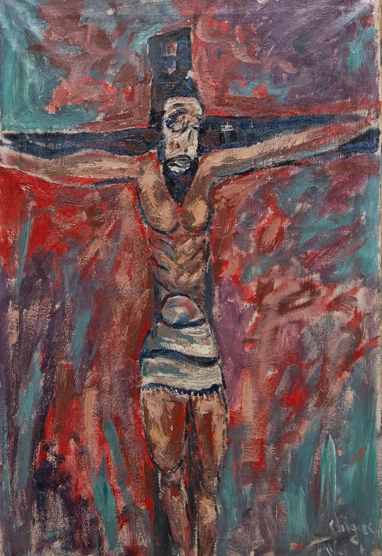 20th Century Oil - The Crucifixion - Painting by Unknown