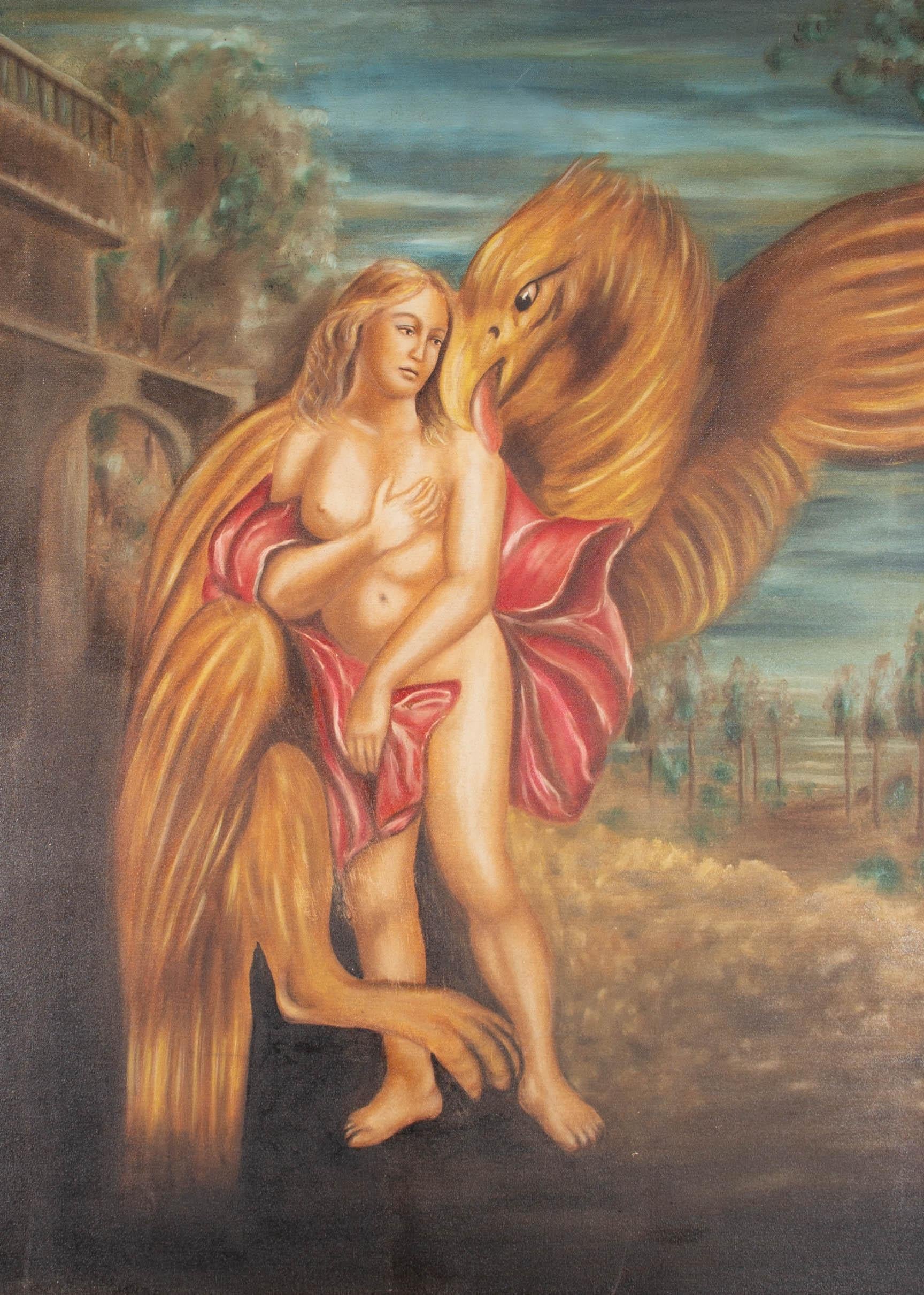 Ölgemälde des 20. Jahrhunderts - Die Umarmung des Griffins – Painting von Unknown
