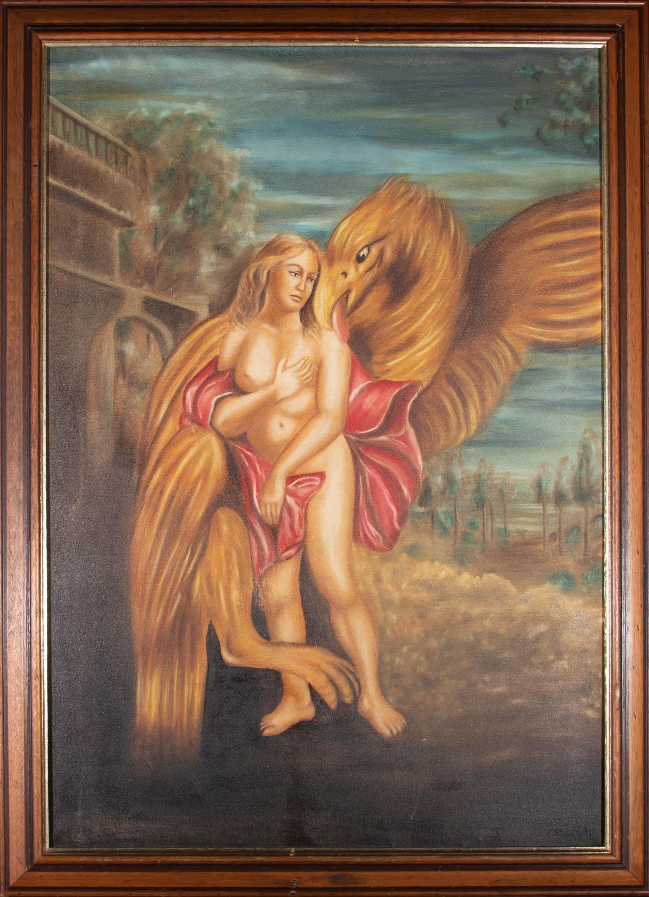 Unknown Nude Painting - 20th Century Oil - The Griffin's Embrace
