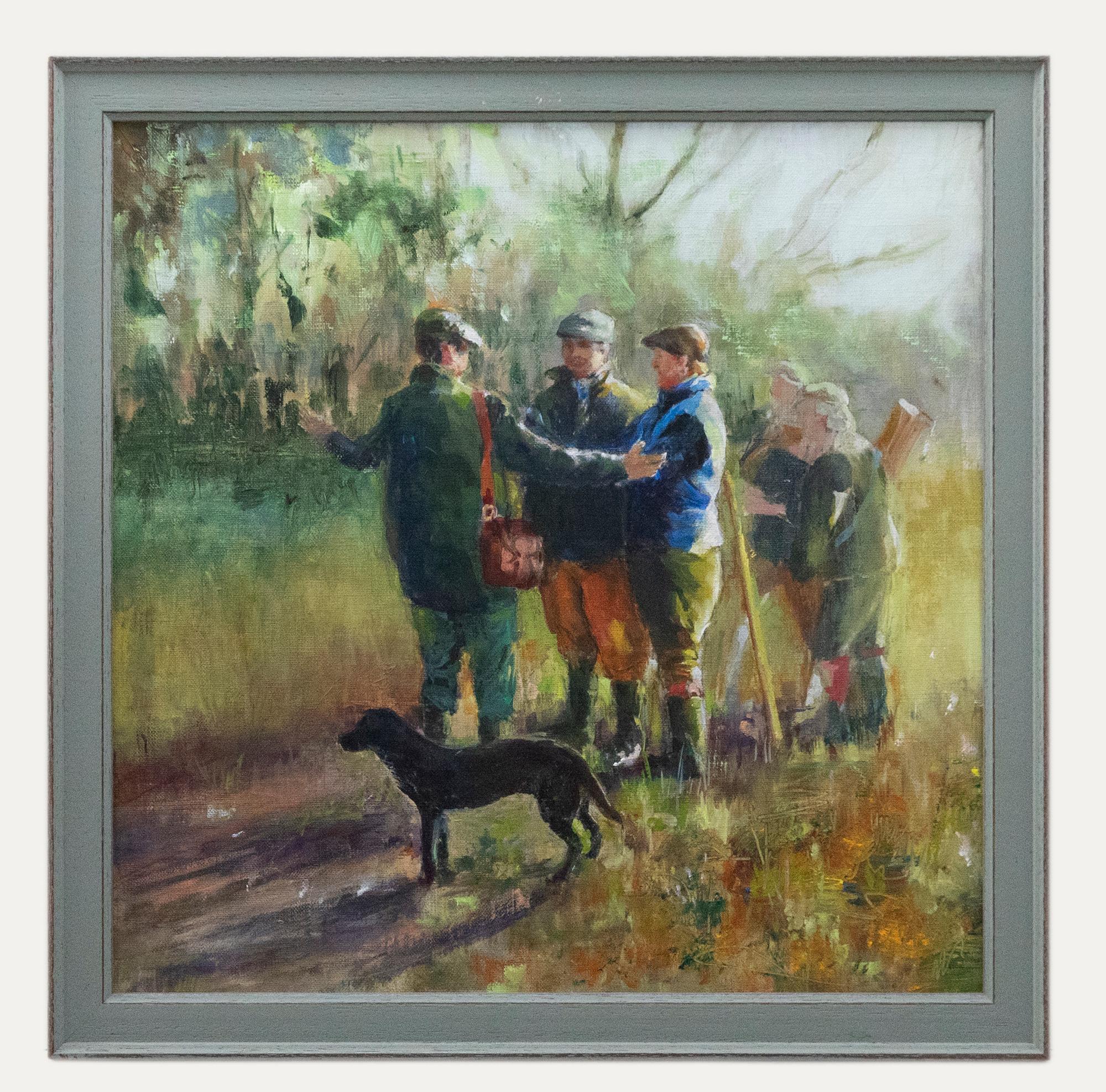 Unknown Landscape Painting - 20th Century Oil - The Hunting Party