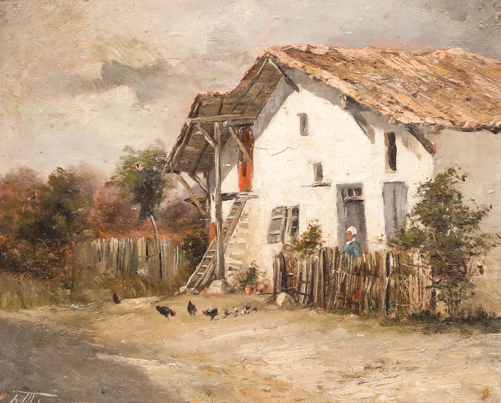 20th Century Oil - The Little White Farmhouse - Painting by Unknown