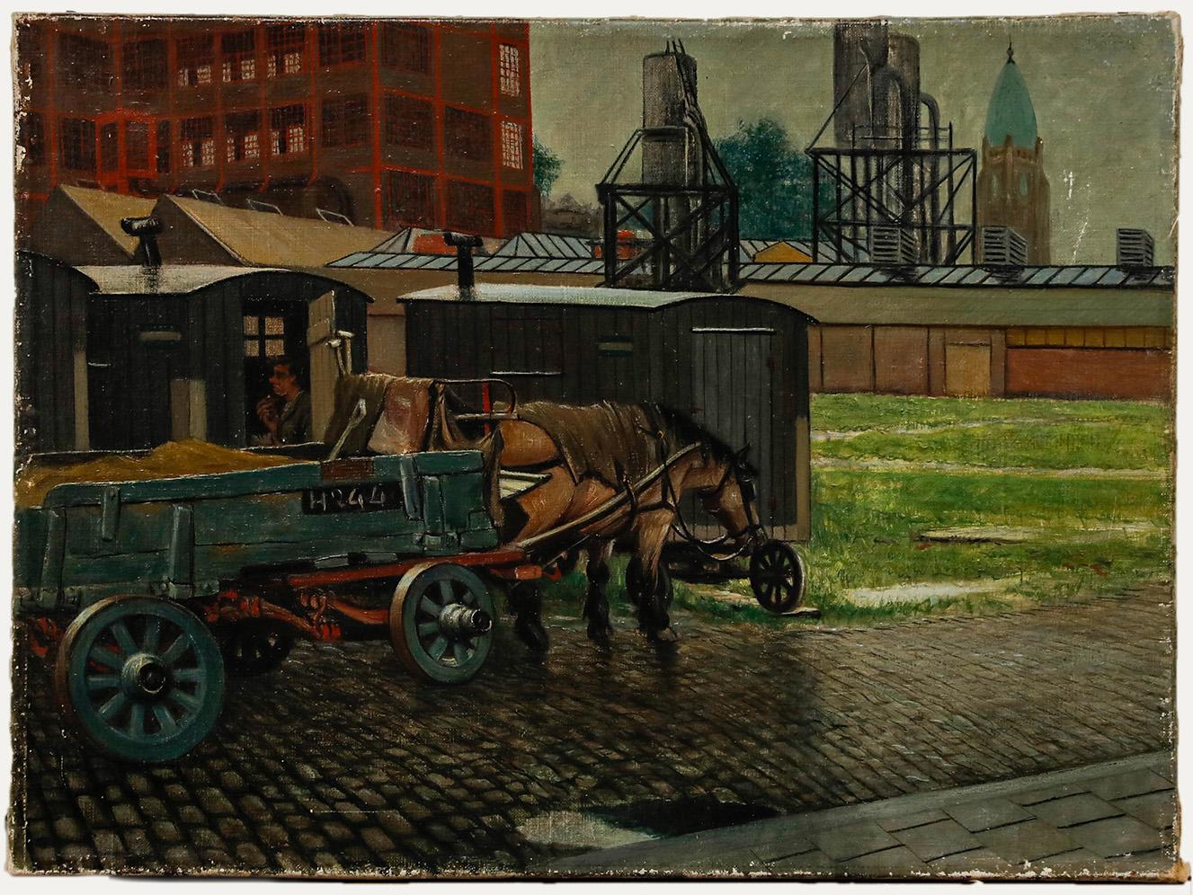 Animal Painting Unknown - Huile du 20e siècle - Le cheval de commission