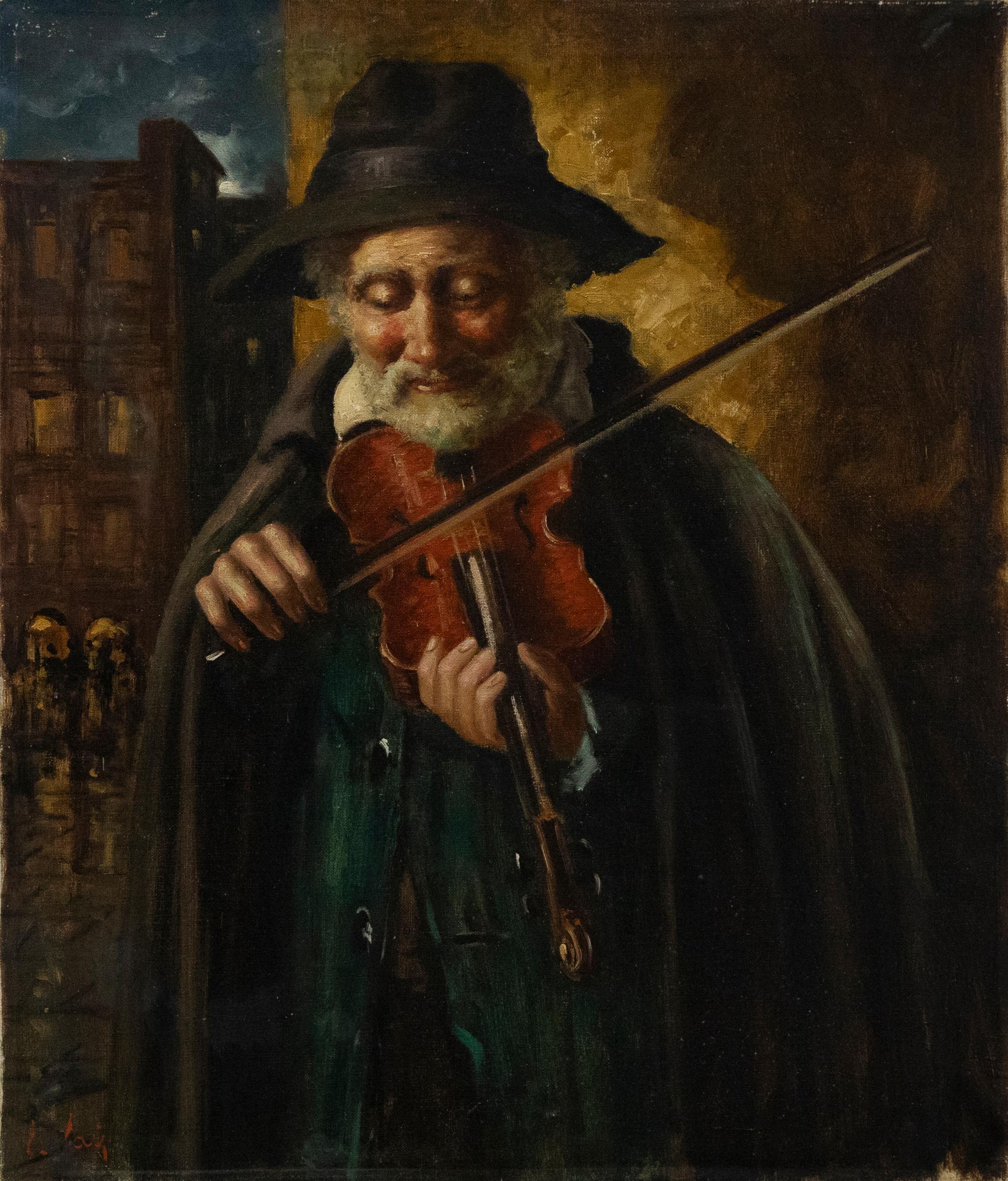 Unknown Portrait Painting - 20th Century Oil - The Violinist