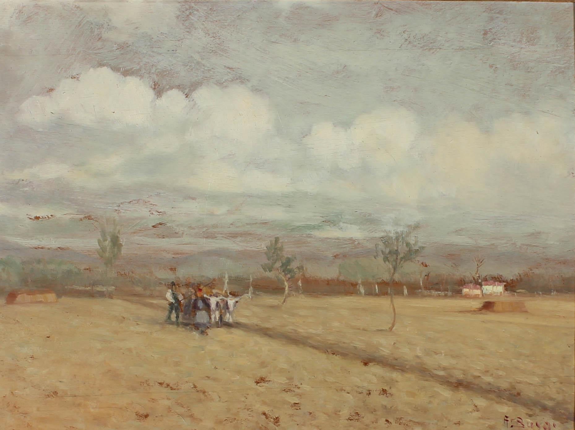 20th Century Oil - Tilling The Field - Painting by Unknown