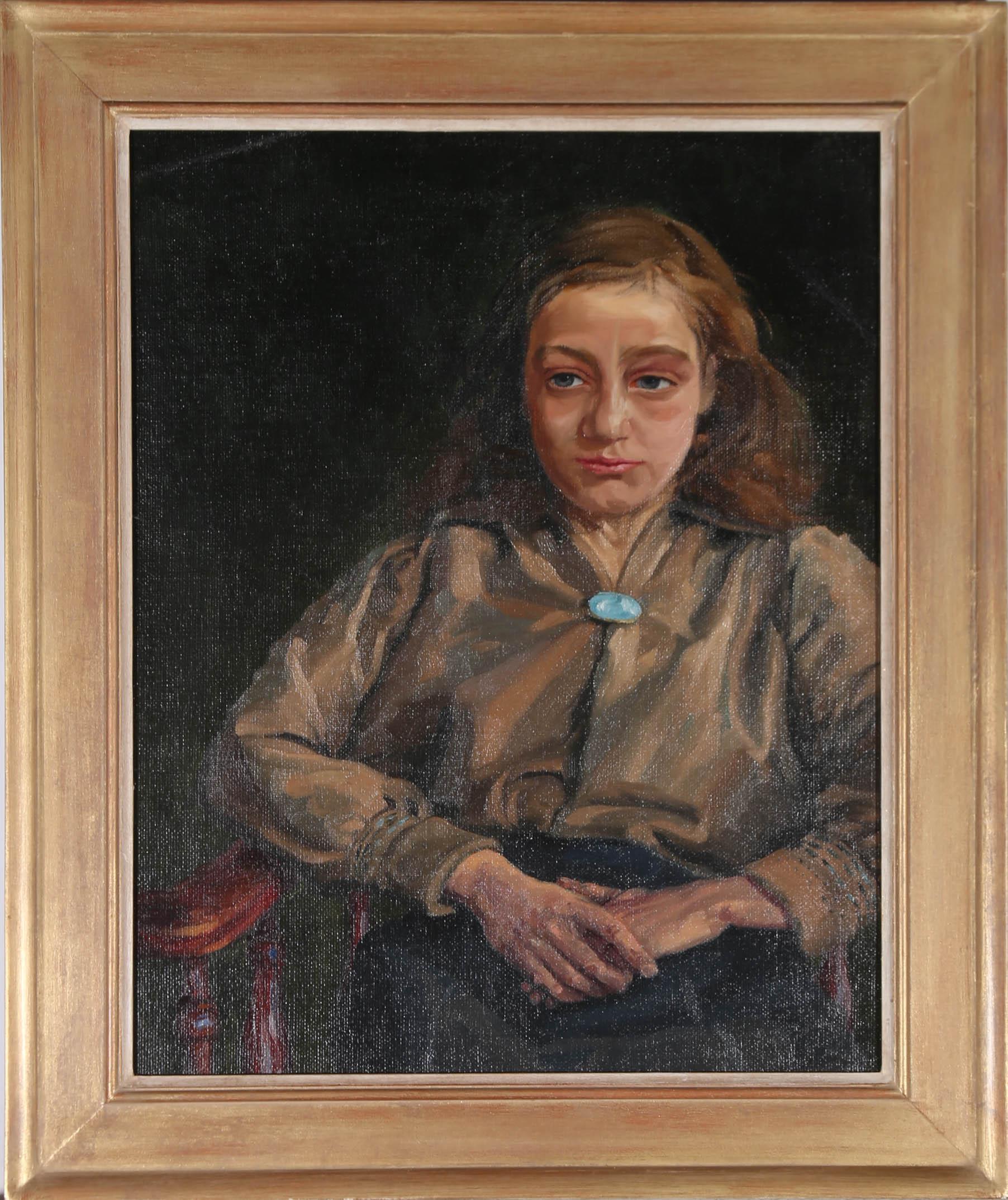 Unknown Portrait Painting - 20th Century Oil - Tired Girl
