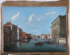 20th Century Oil - Venetian View With Palazzo