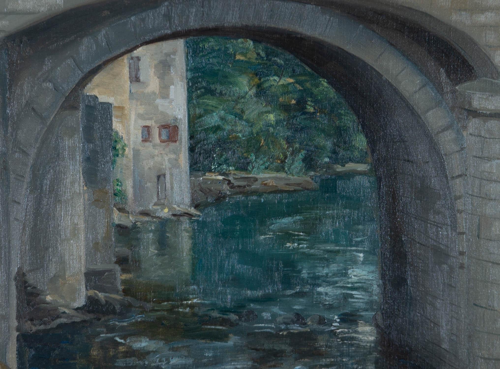 20th Century Oil - View in Oloron-Sainte-Marie - Painting by Unknown