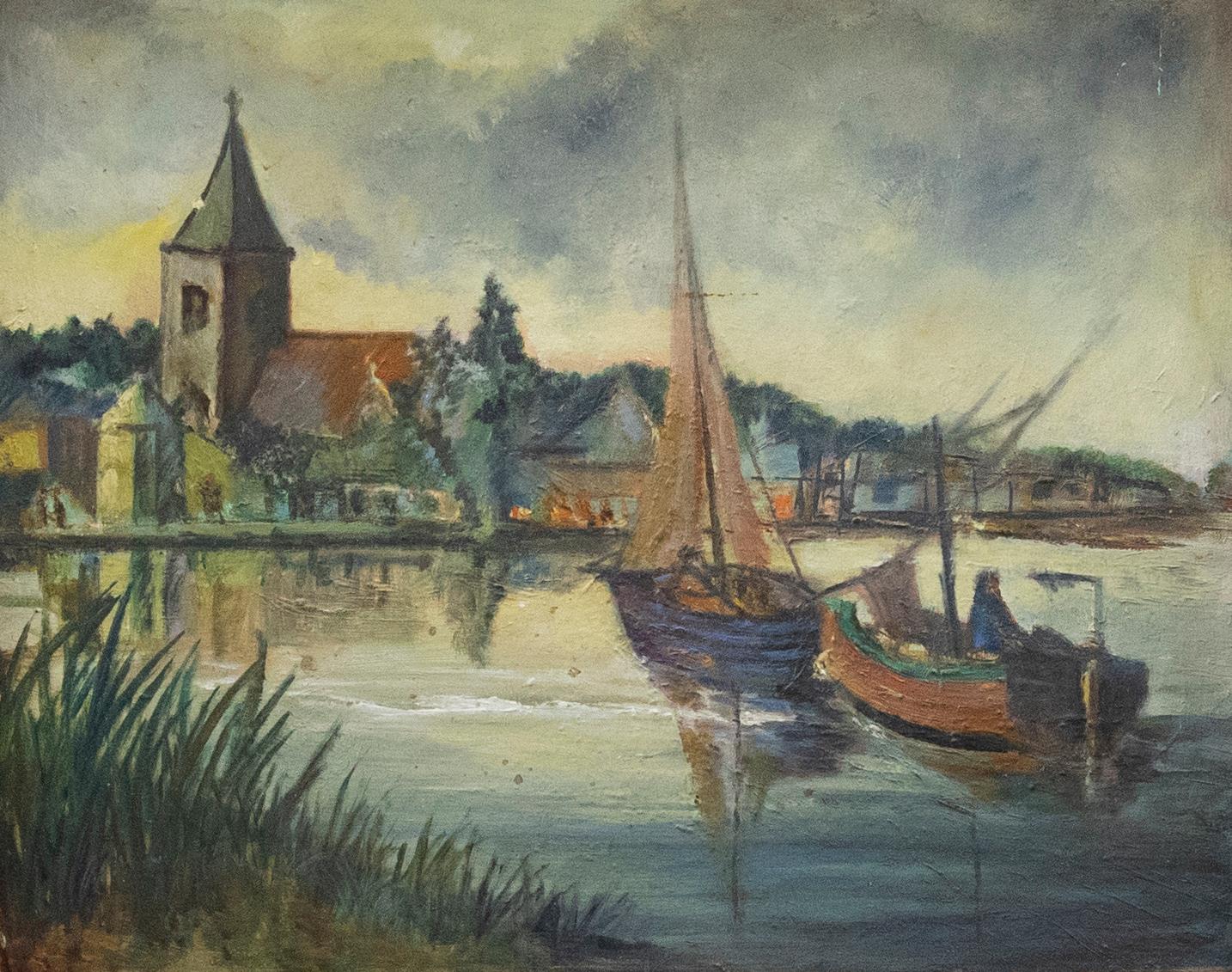 20th Century Oil - View of Maldon on the River Blackwater - Painting by Unknown