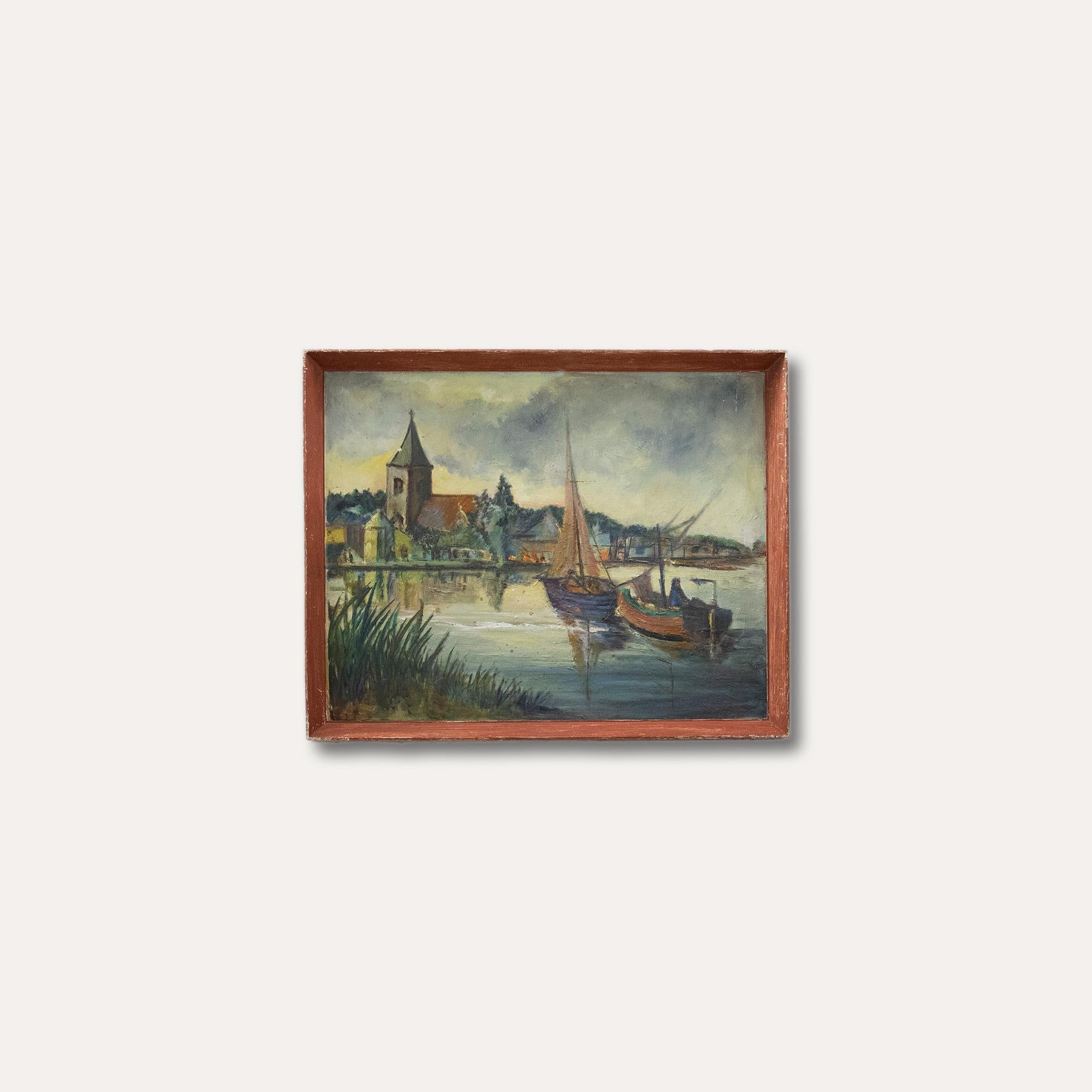 20th Century Oil - View of Maldon on the River Blackwater For Sale 2