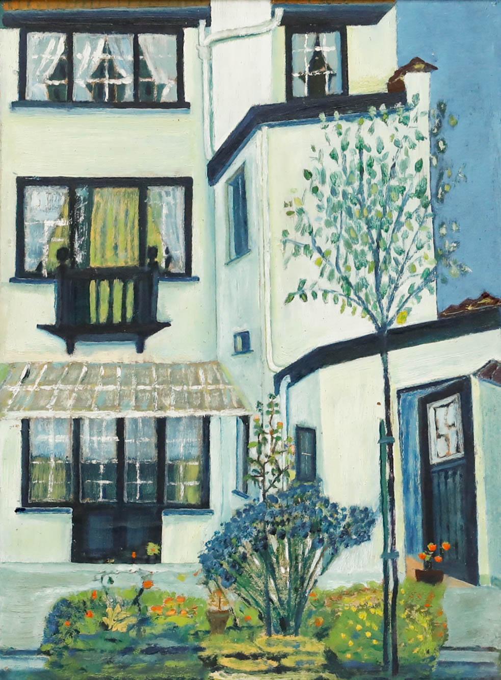 Öl des 20. Jahrhunderts - Villa im Sommer – Painting von Unknown
