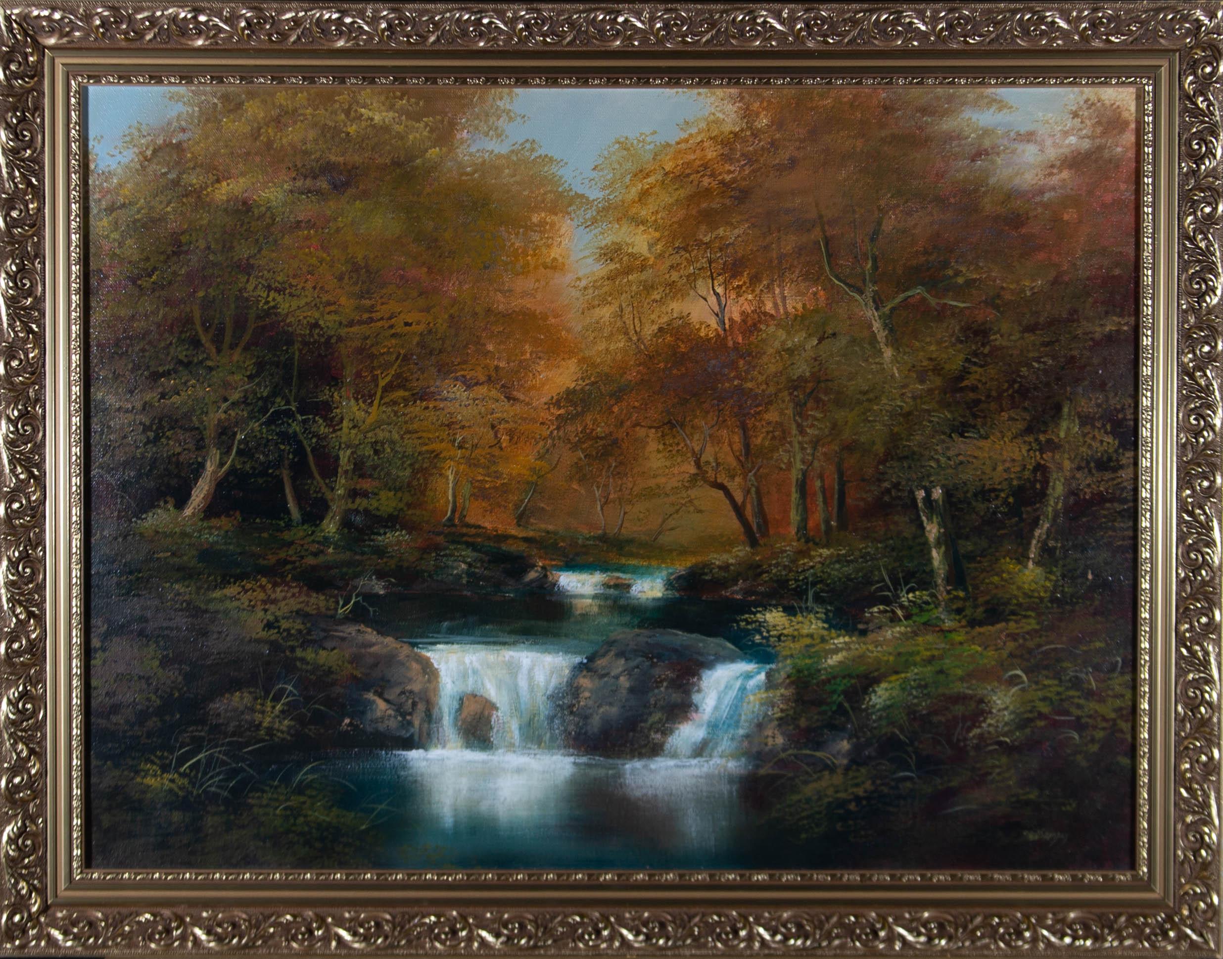 Oil Painting Waterfall in the Roman Mountains, 18th Century For Sale at