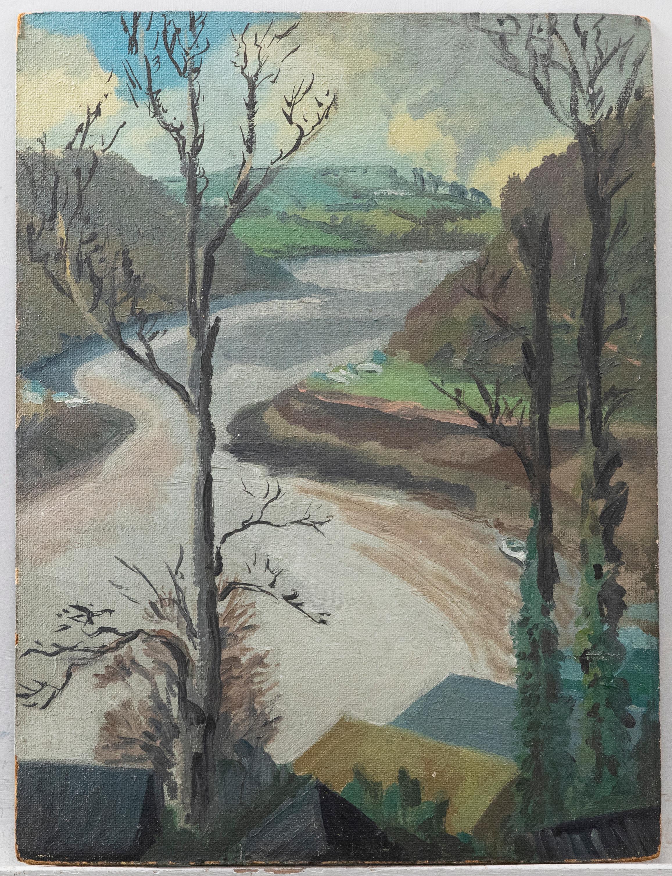 Huile du 20e siècle - Vallée sinueuse - Painting de Unknown