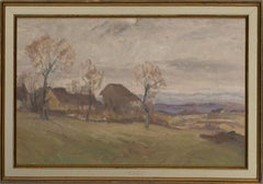 Öl-Wintry-Landschaft mit Hütten, 20. Jahrhundert