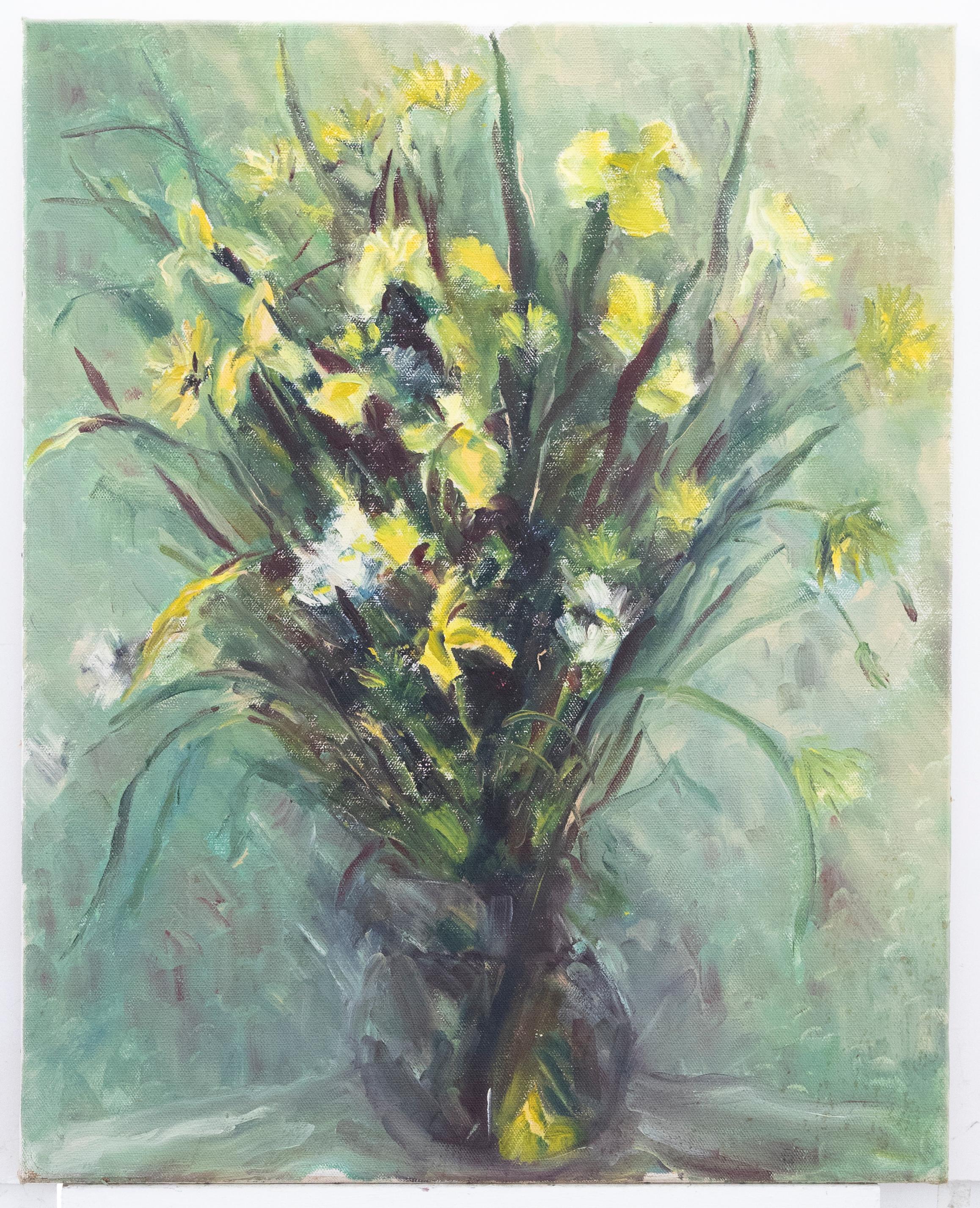 20th Century Oil - Yellow Iris - Painting by Unknown
