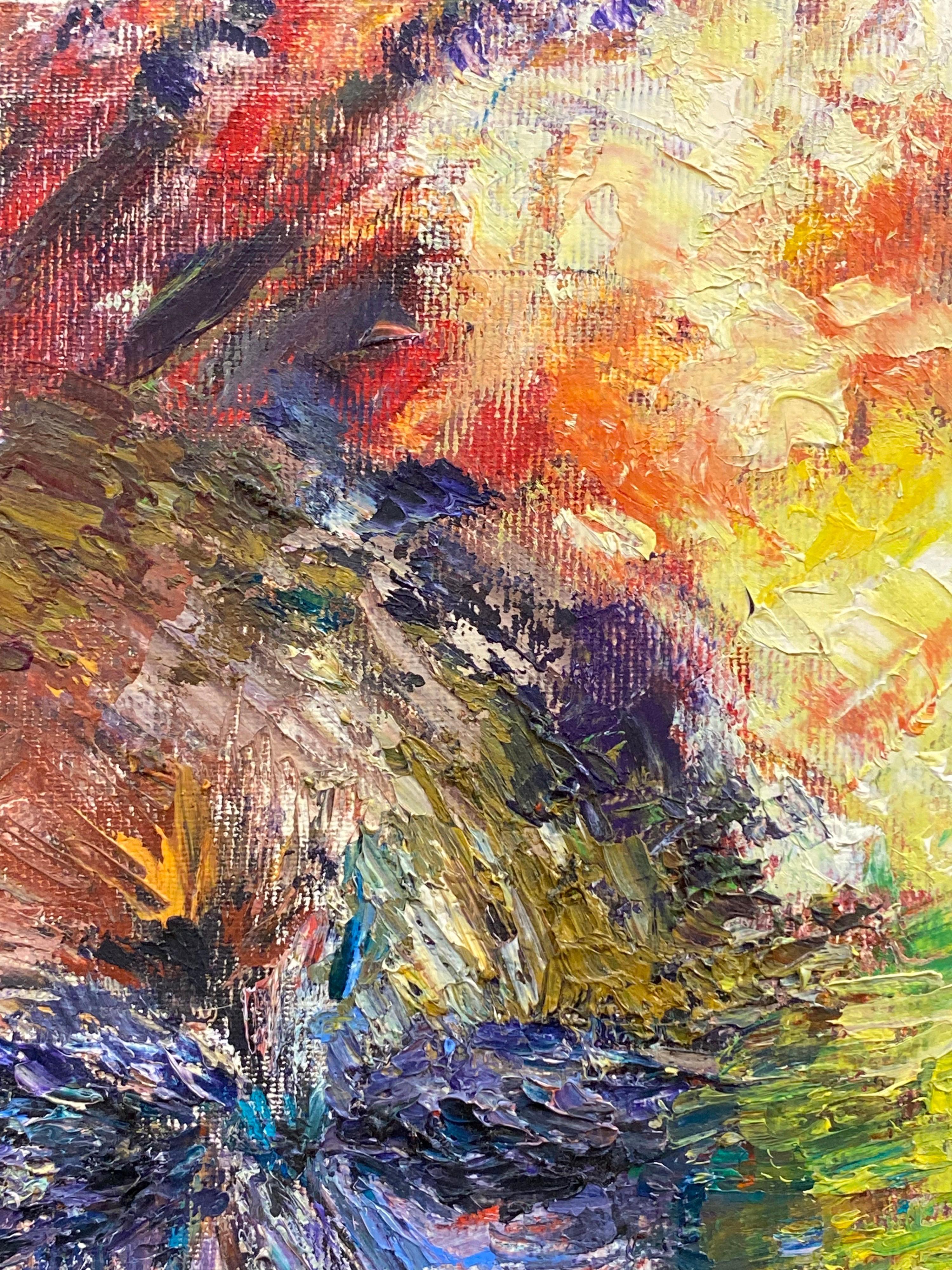 Original-Ölgemälde von P. Valetti (Französisch, zweite Hälfte 20. Jahrhundert)
Öl auf Leinwand, ungerahmt
Größe: 15 x 21,5 Zoll
Zustand: sehr gut
Herkunft: aus dem Nachlass des Künstlers, Frankreich

Dick mit kräftigem Öl-Impasto gemalt, wodurch die