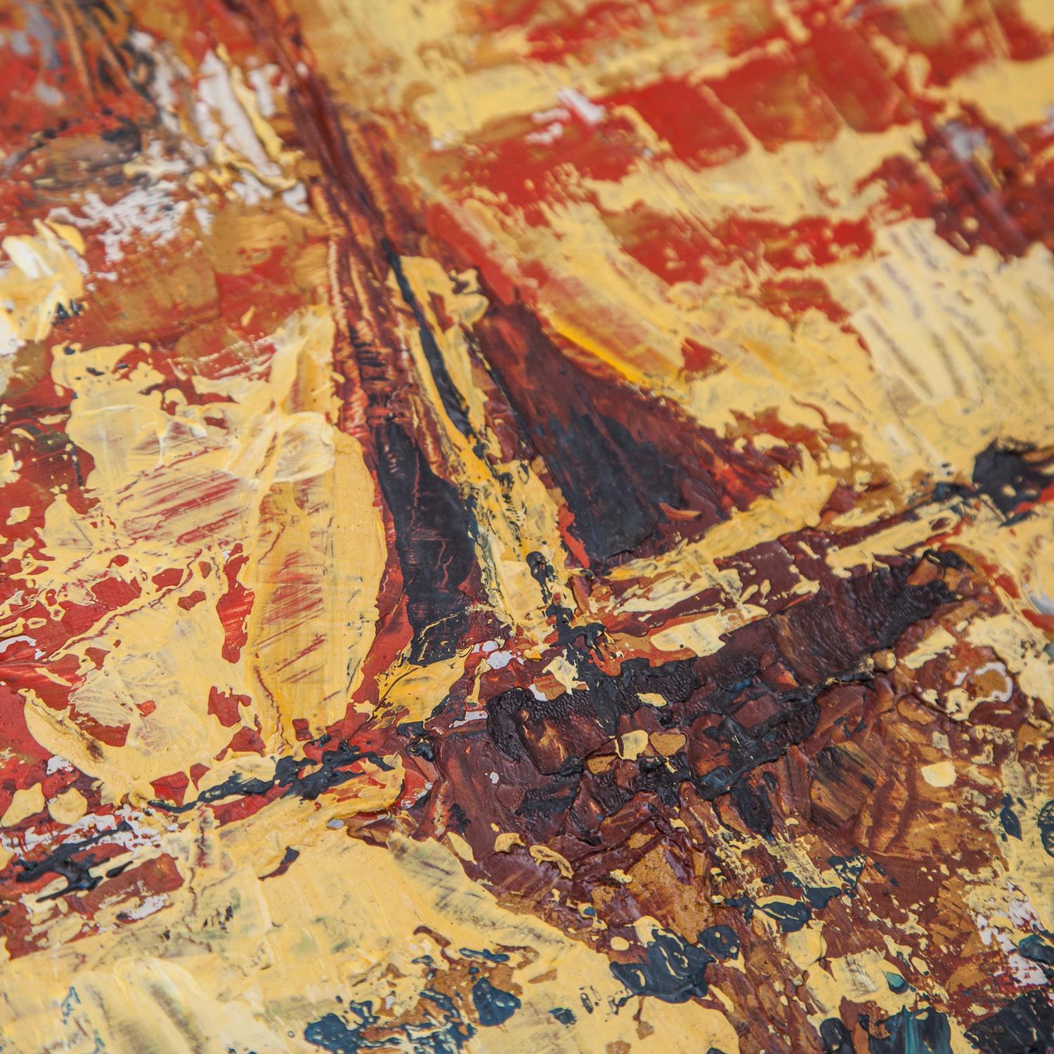 20th century oil on board painting of three sailing boats, signed and dated ‘A. Mackay 77’.

Height 52cm x Width 91.5cm.
