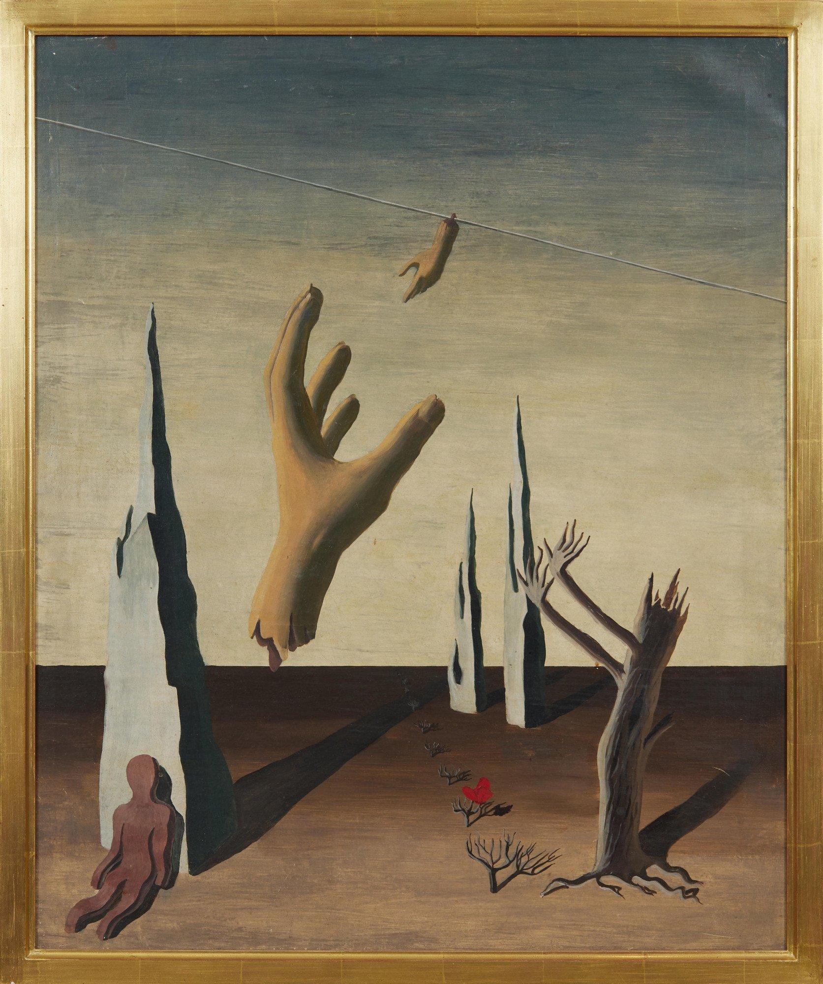 Paesaggio surrealista del XX secolo dipinto ad olio - Painting di Unknown