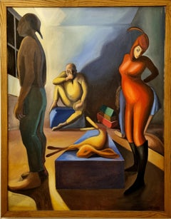 Retro 20th Century Surrealist Oil Painting on Canvas