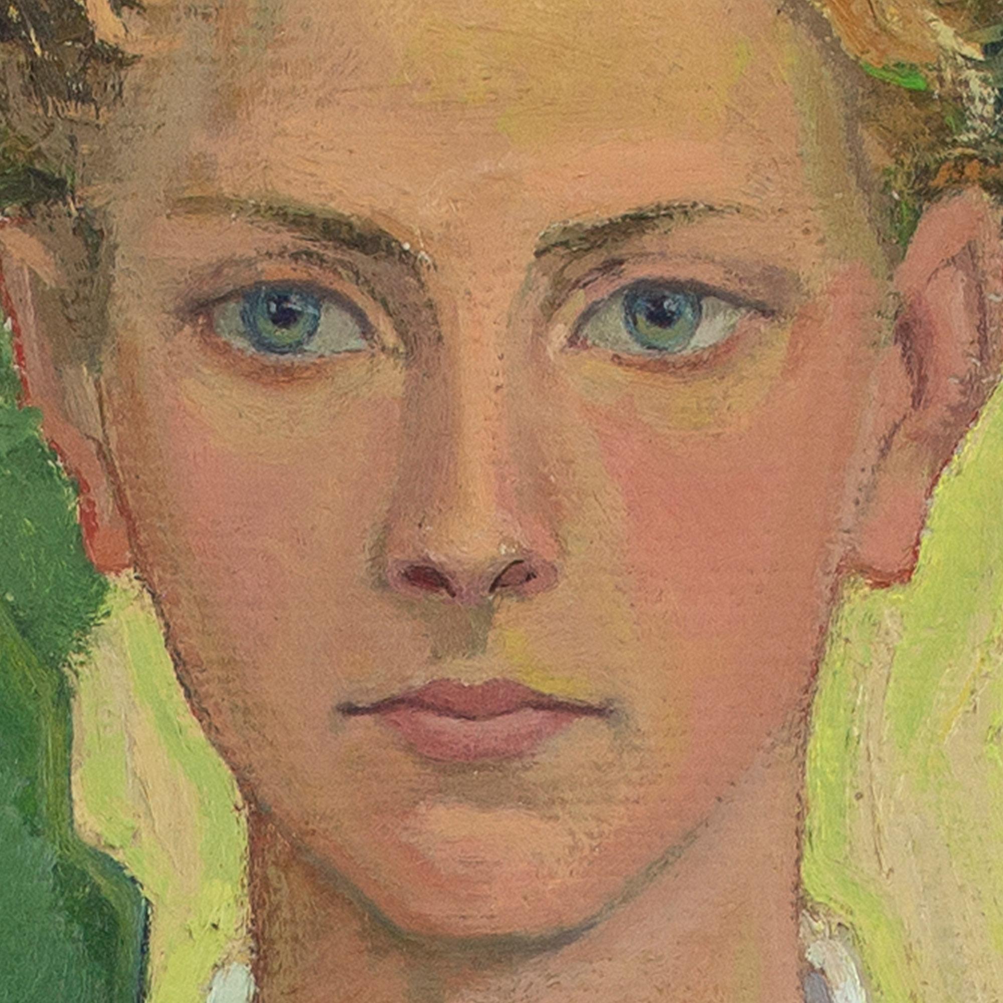 20th-Century Swedish School, Girl With Plant, Oil Painting 1