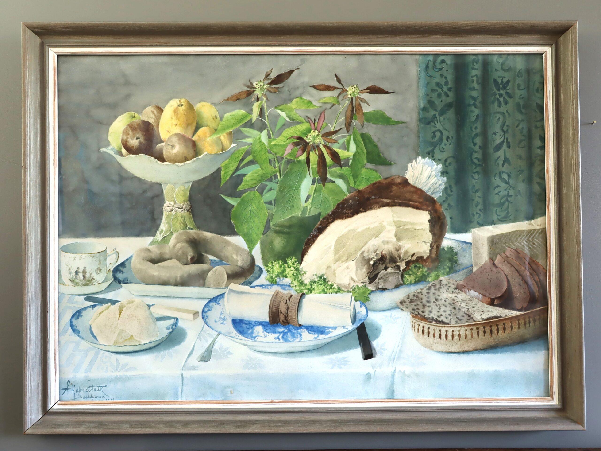 20. Jahrhundert Vintage Stillleben Aquarellmalerei - Nordic Tisch decken – Painting von Unknown