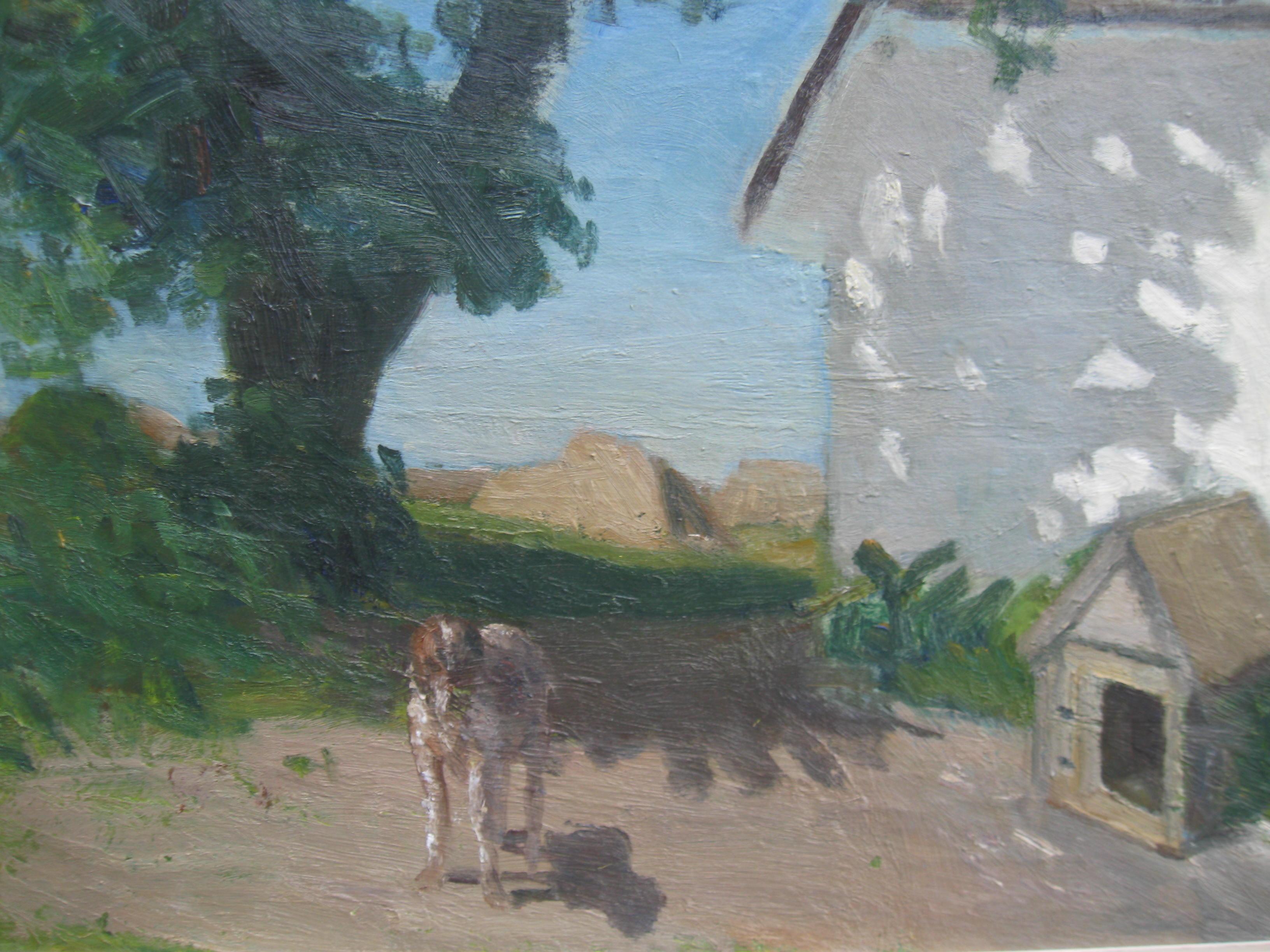 20thC Modernist oil ' Dog in the Midday Sun' circa 1980 For Sale 4