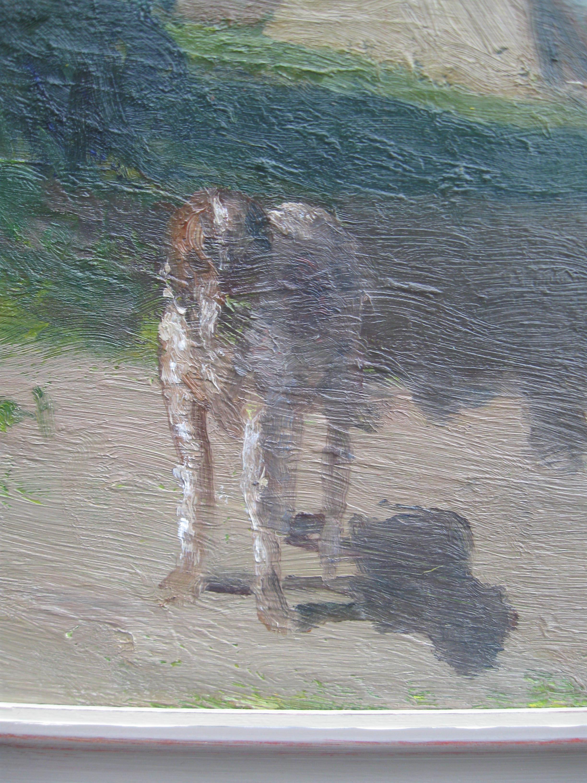 20thC Modernist oil ' Dog in the Midday Sun' circa 1980 For Sale 1