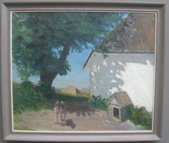 20thC Modernist oil ' Dog in the Midday Sun' circa 1980