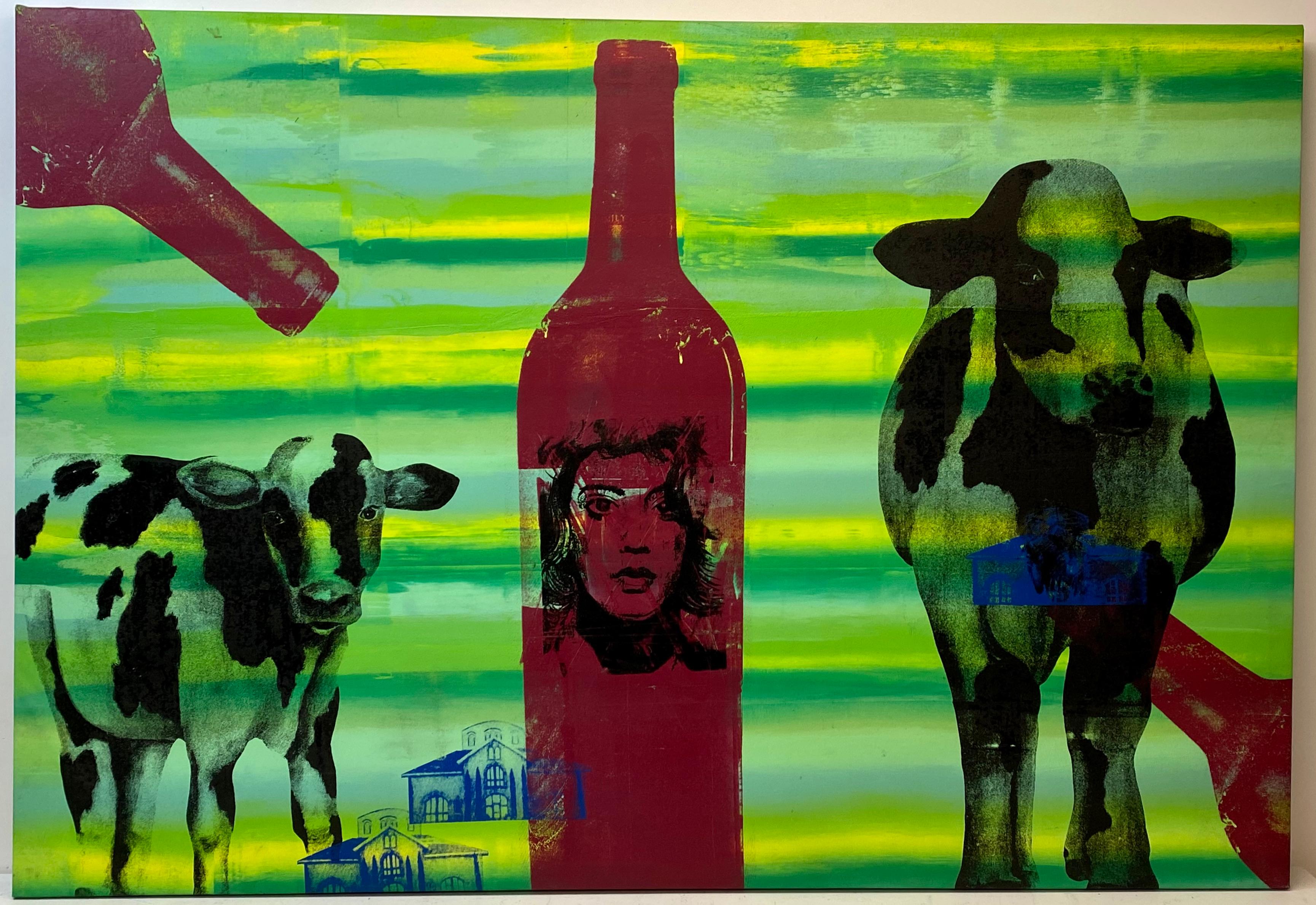 21st Century Large Scale Pop Art Painting on Canvas With Cows