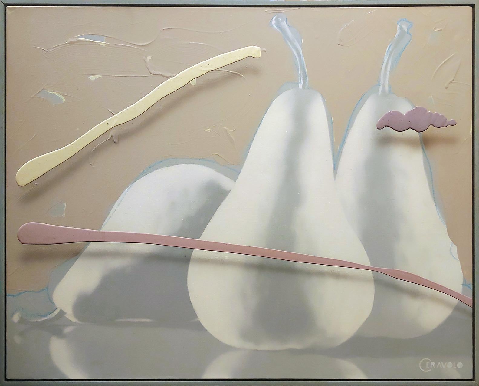 Unknown Abstract Painting - "3 Pears Still Life with illusions"  40x50" soft focus oil on canvas