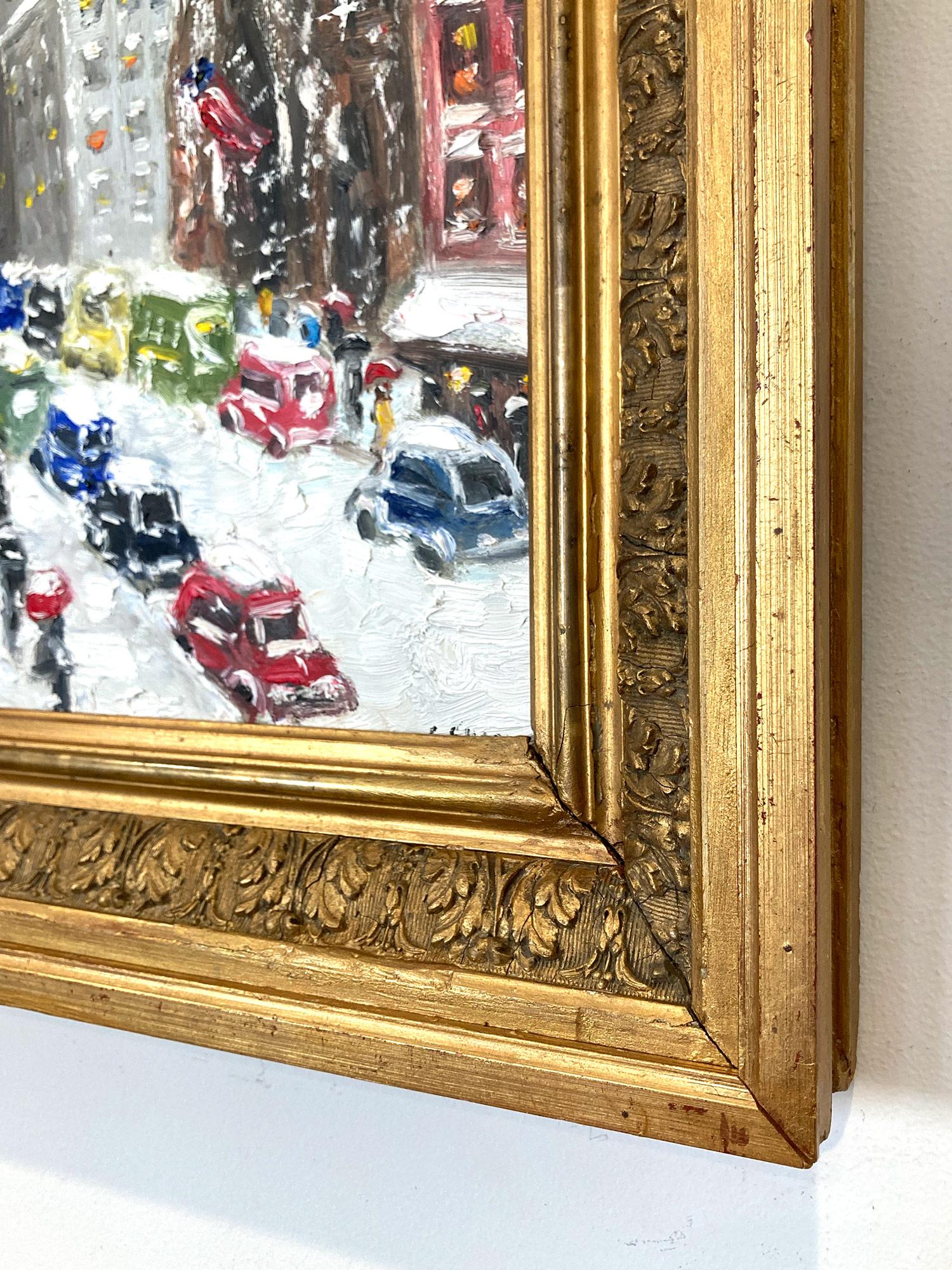 Impressionistisches Schnee-Ölgemälde im Stil von Guy Wiggins, 5th Avenue – Midtown im Angebot 8