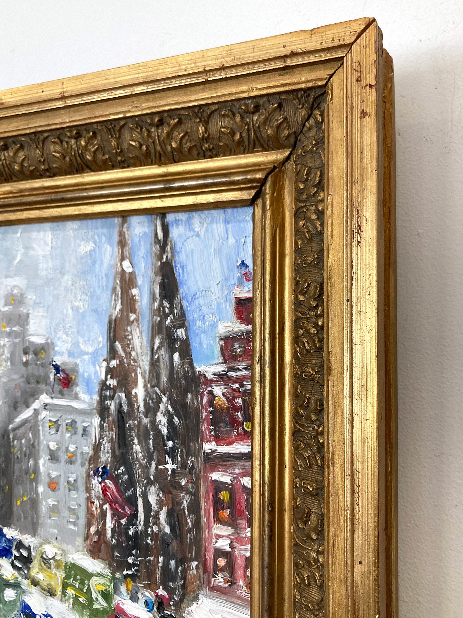 Impressionistisches Schnee-Ölgemälde im Stil von Guy Wiggins, 5th Avenue – Midtown im Angebot 9