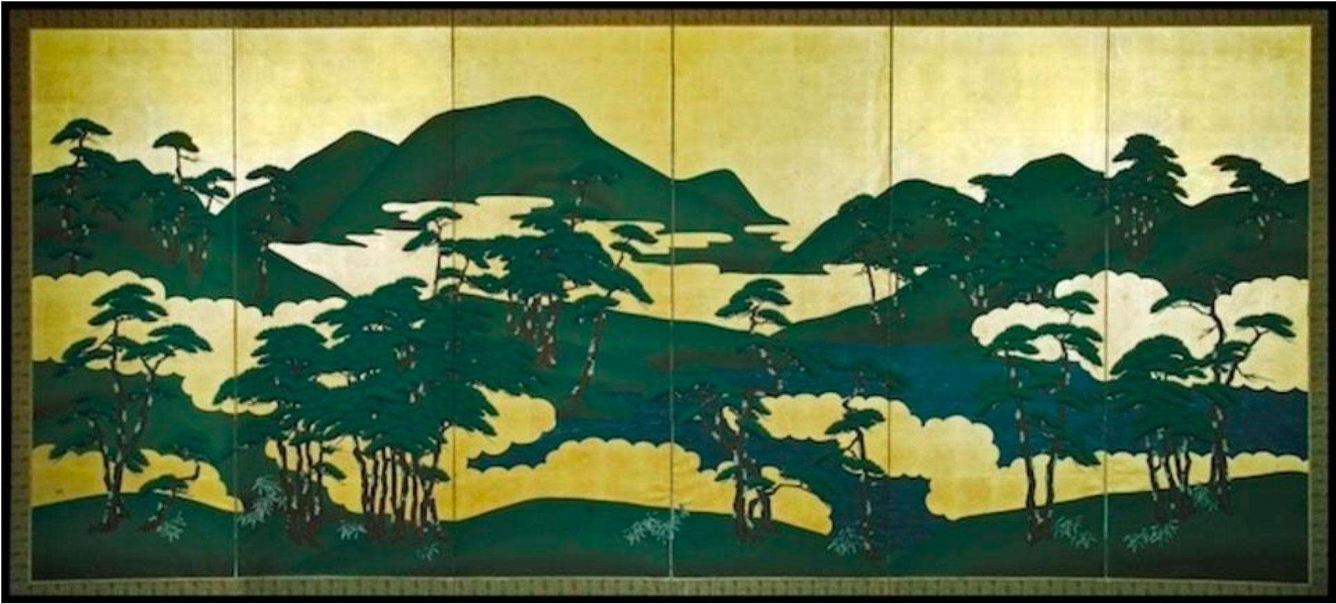 Landscape Painting di Unknown - Byobu giapponese a 6 pannelli, Giappone, periodo Meiji/Taisho (inizio XX secolo)