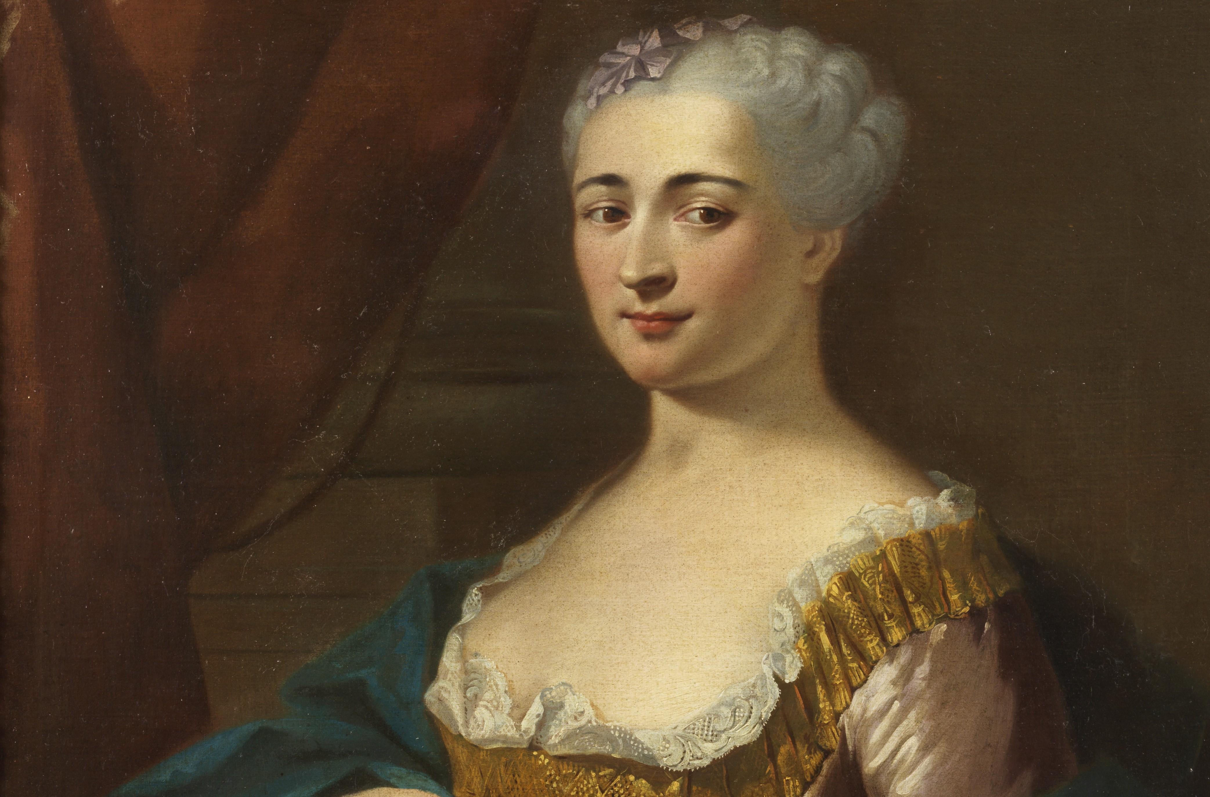 Painting oil on canvas measuring 92 x 75 cm without frame and 102 x 87 cm with frame depicting a rich lady of the French school of the first half of the 18th century.

In its formal simplification, this simple image with the unkempt hair with the