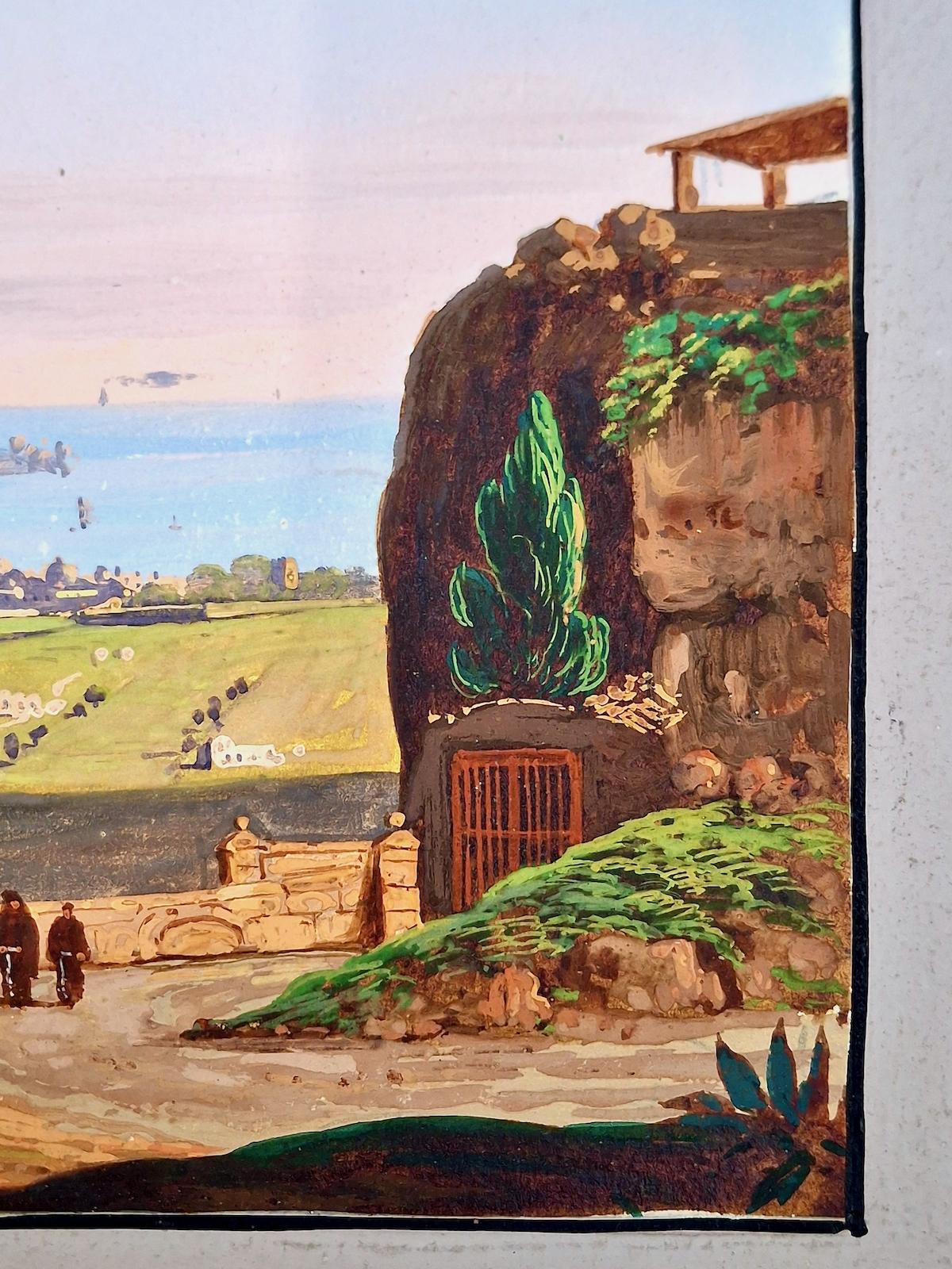 A 19th-Century Vista of Palermo and Monte Pellegrino - Gray Landscape Painting by Unknown