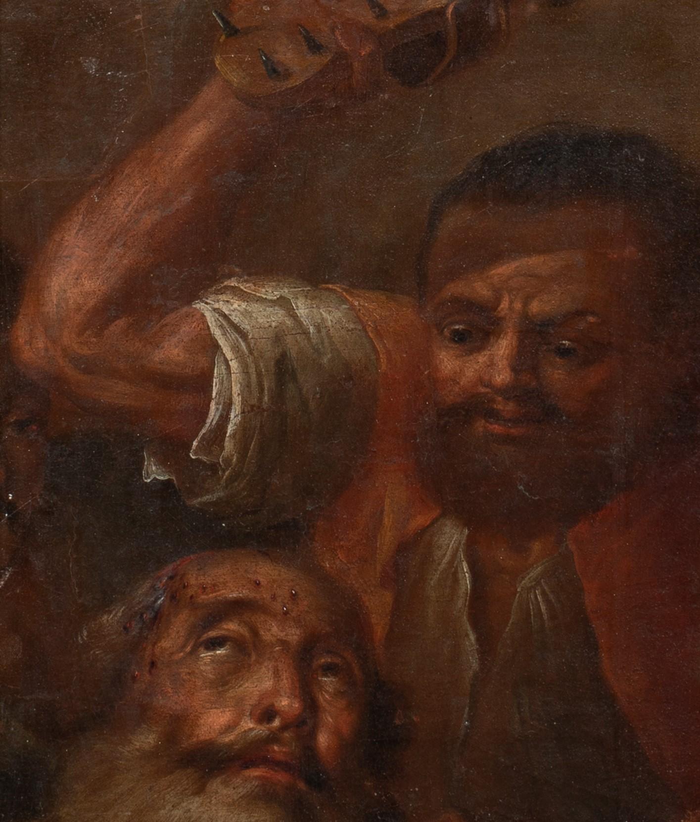 Un homme barbu torsadé Torturé par une sandale à pointes, 17ème siècle  - Noir Portrait Painting par Unknown