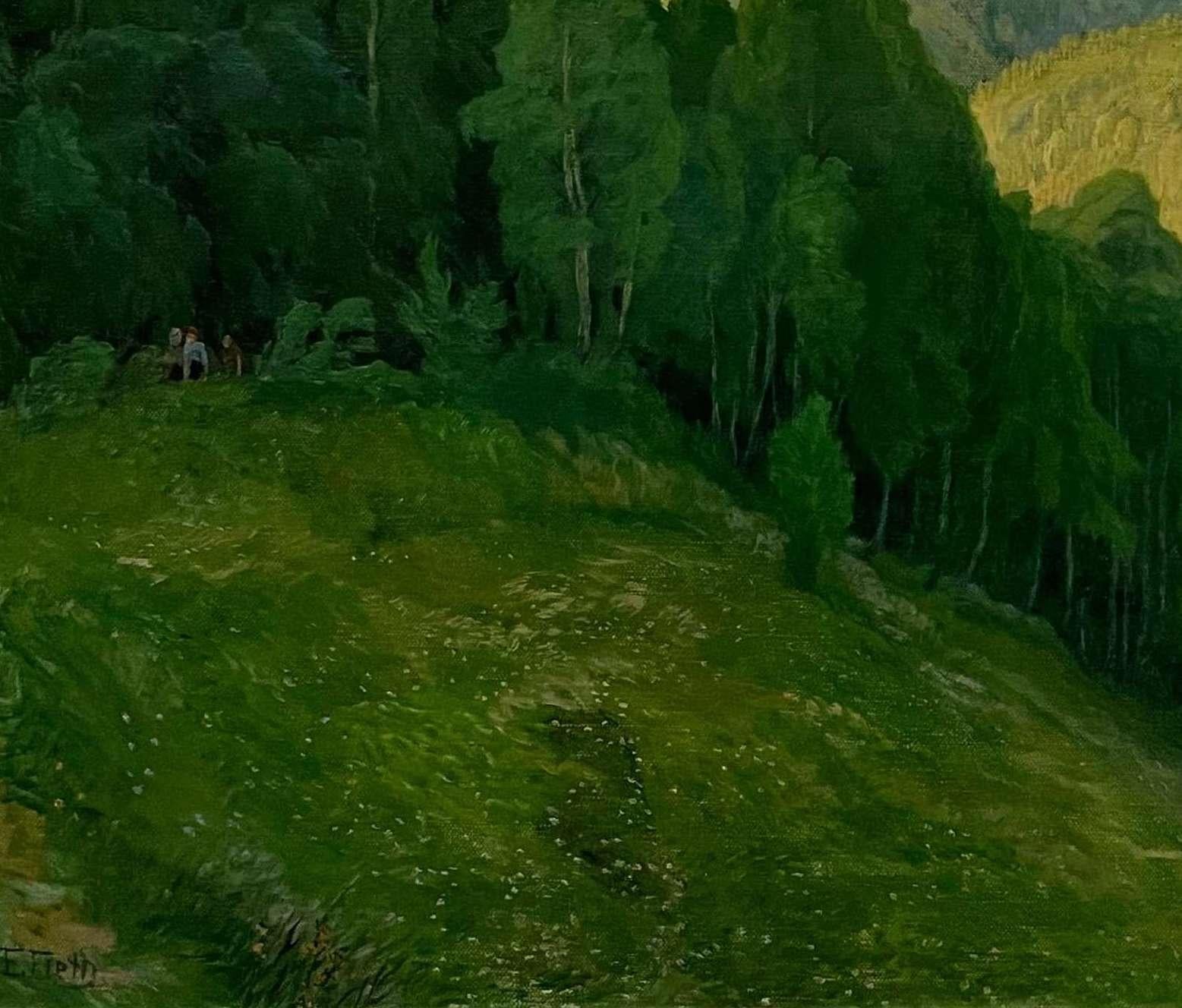 Un magnifique paysage de montagne européen par l'artiste européen E. Feith - Post-impressionnisme Painting par Unknown